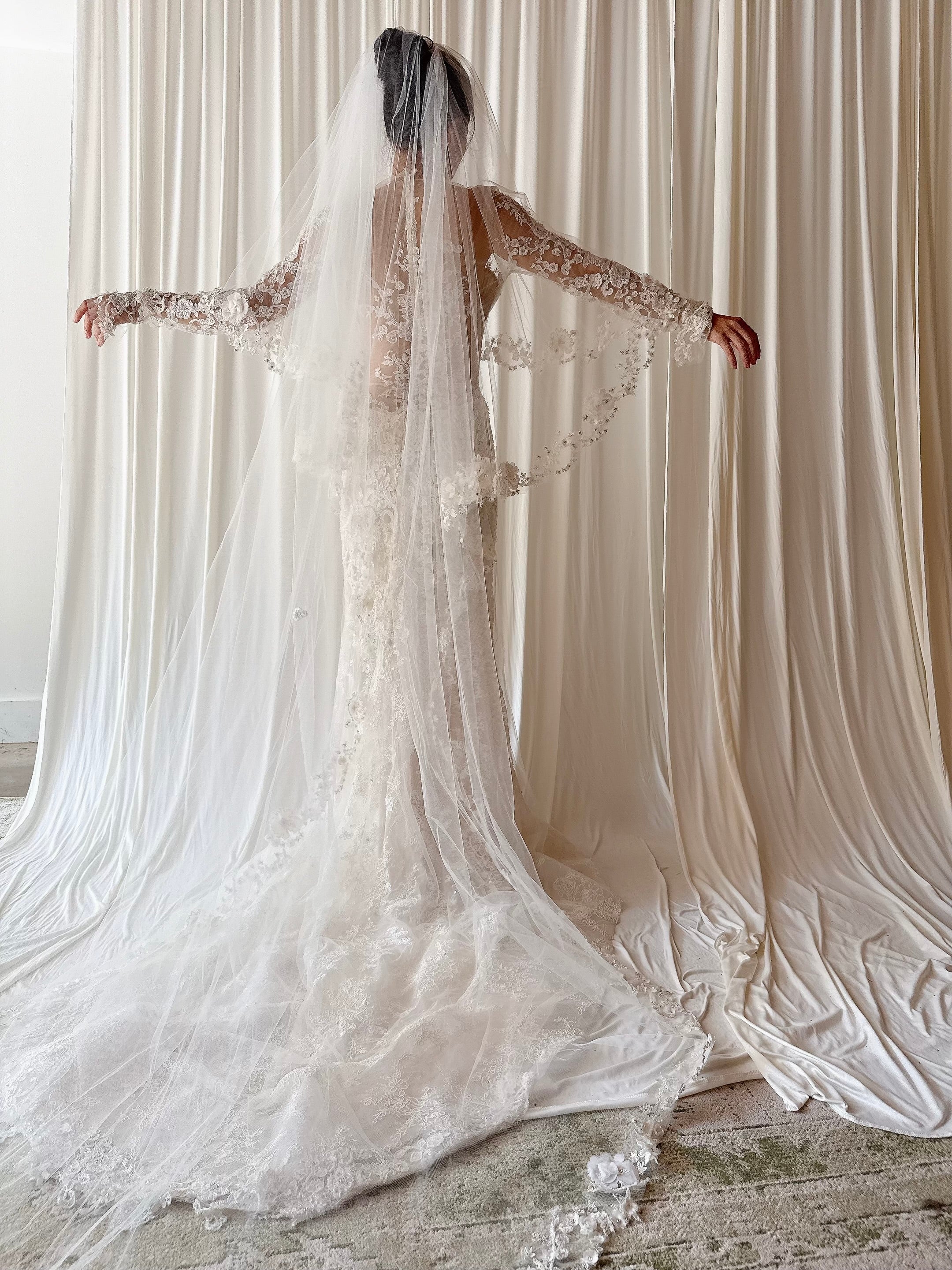 00 Reem Acra Lace Tulle Gown with Veil - XS
