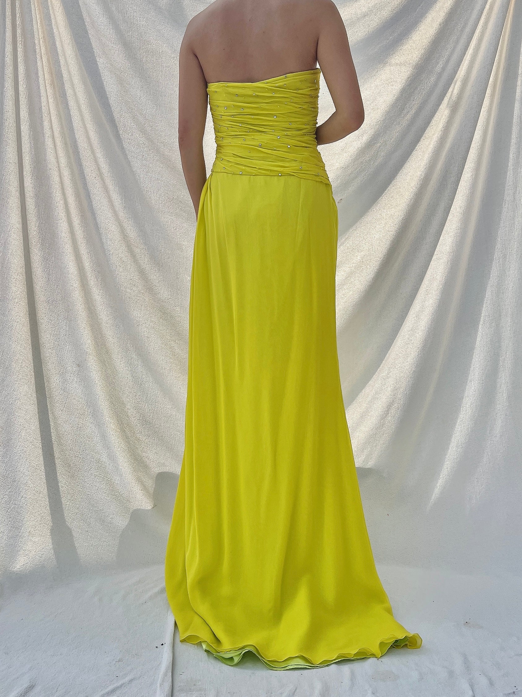 Vintage Chartreuse Silk Gown - M