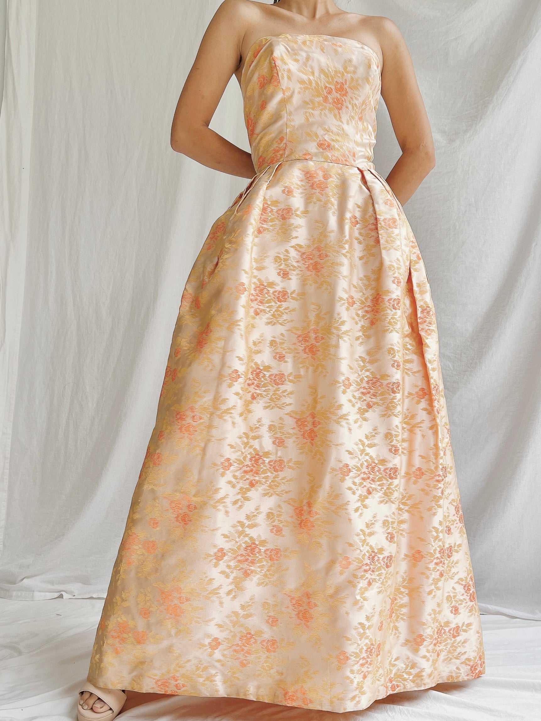 1950s Brocade Floral Dress - XS