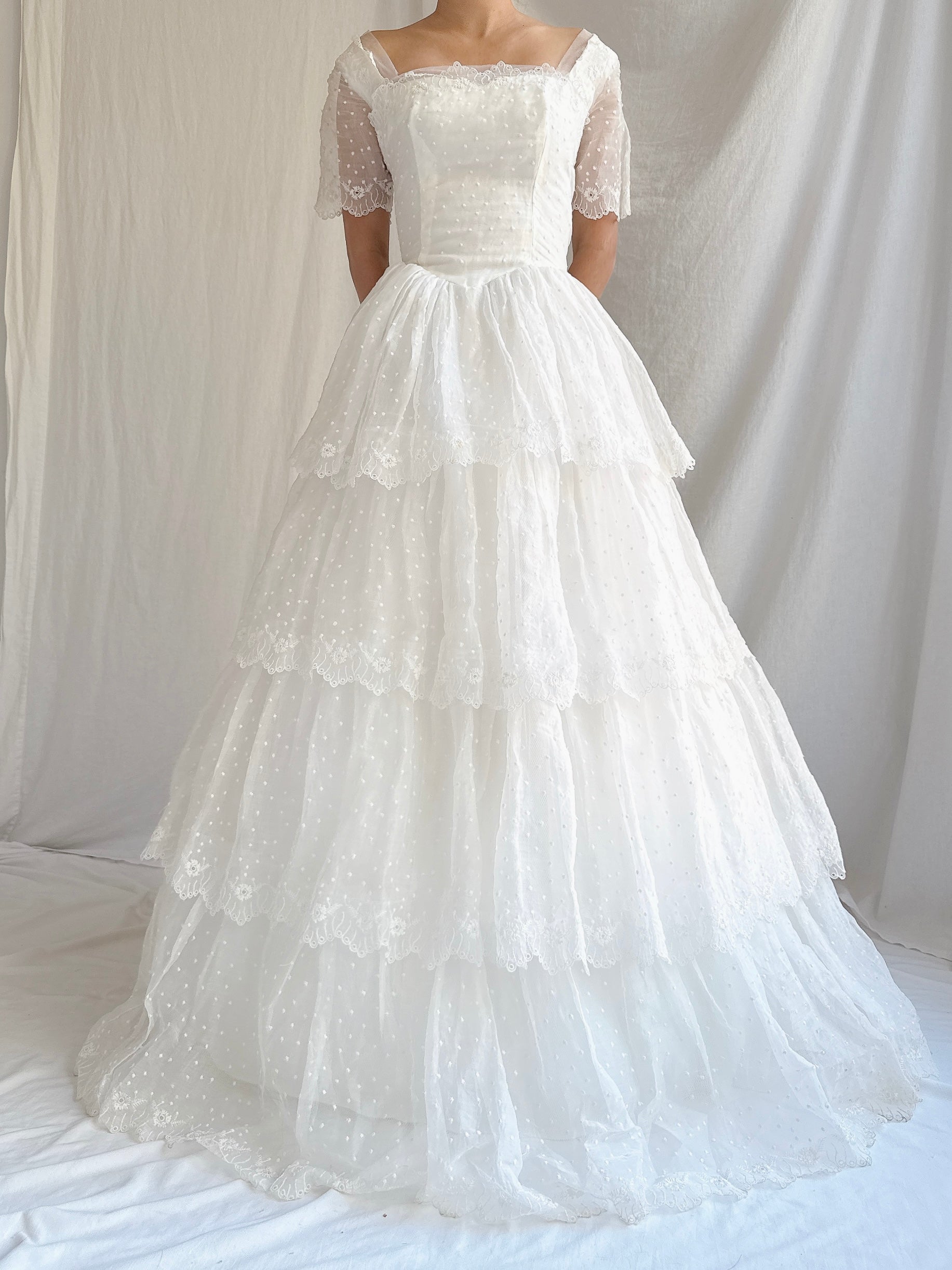 1950s Organdy Tiered Gown - XS