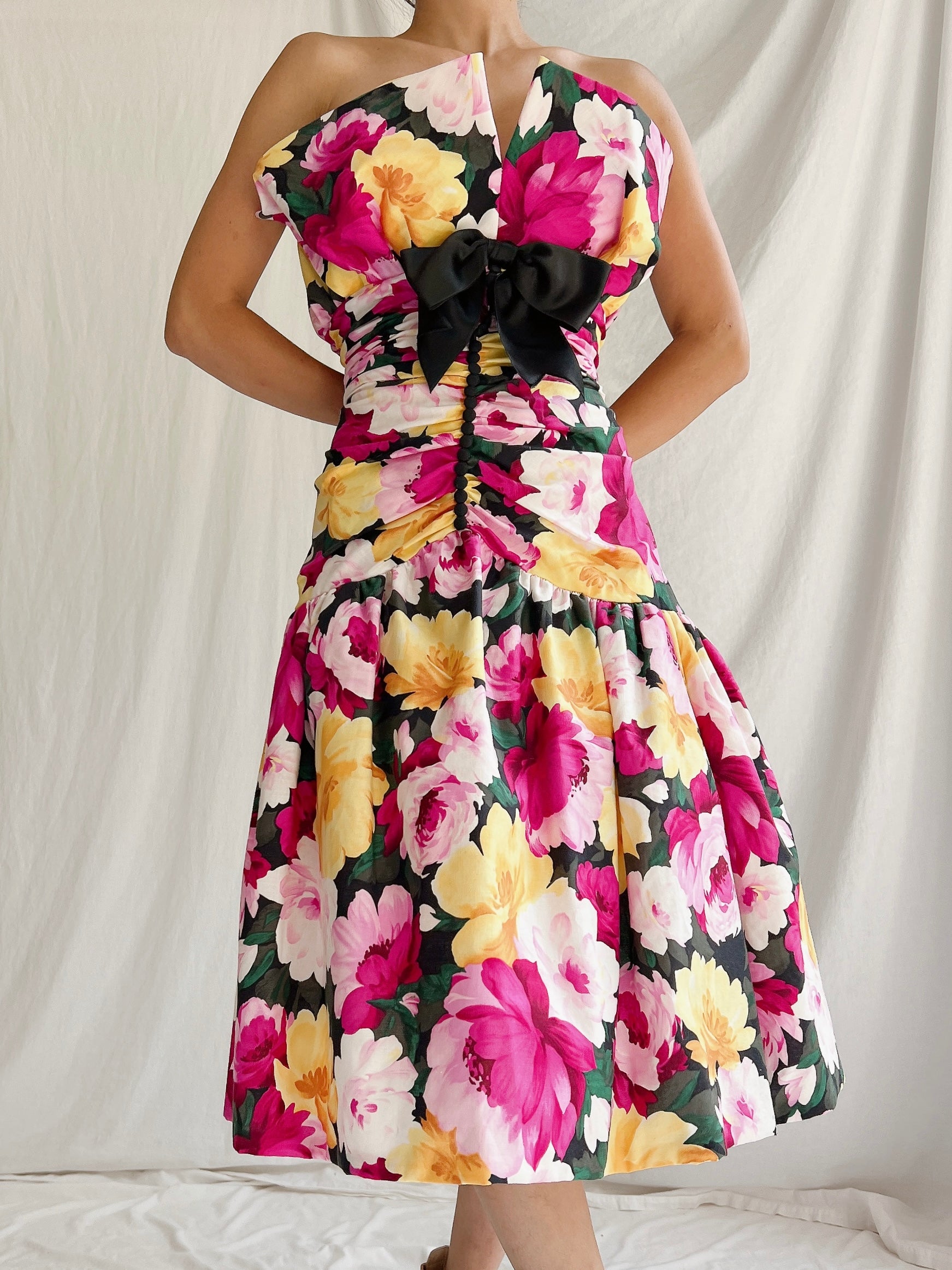 Vintage Floral Dropped Waist Dress - XS/S