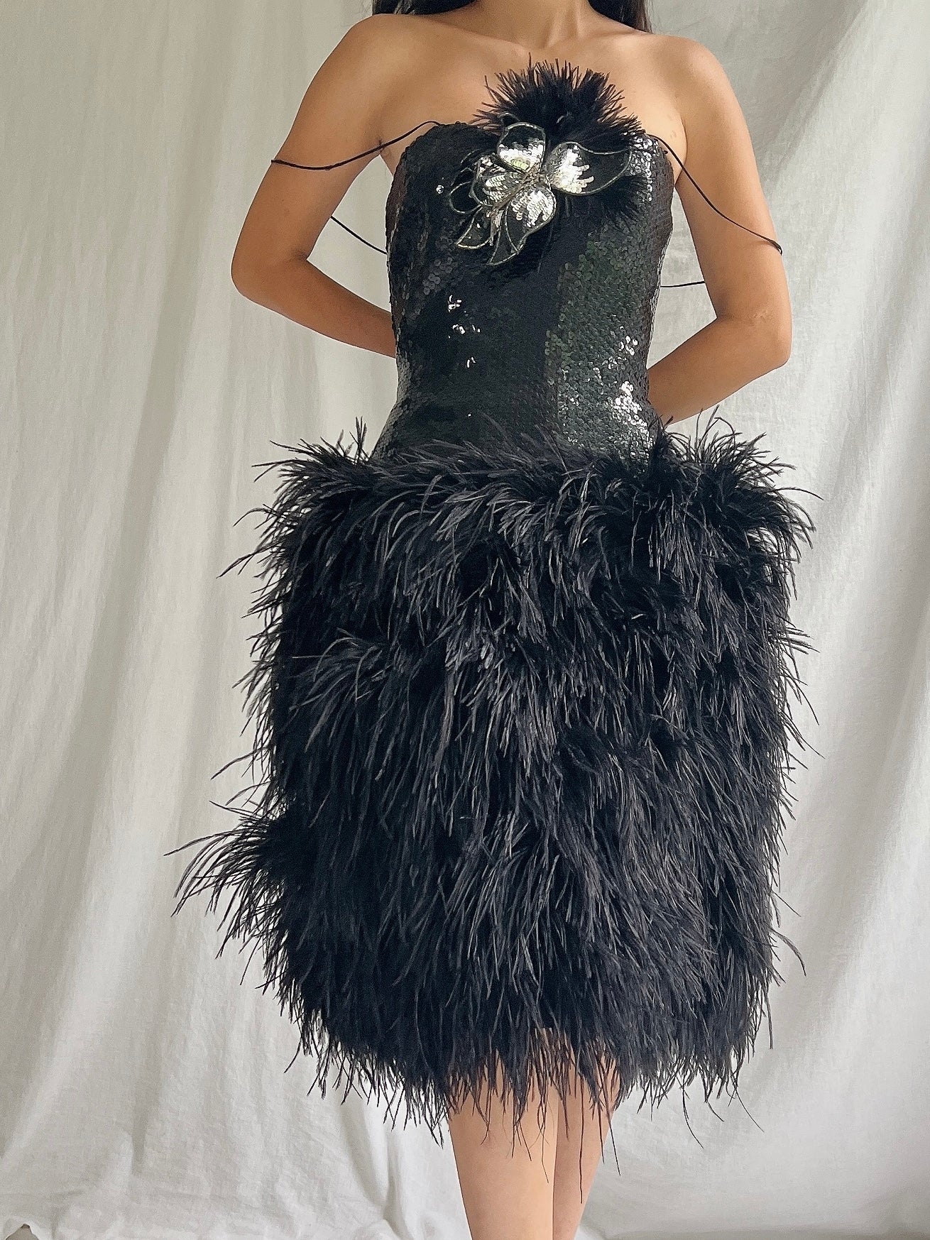 Vintage Lillie Rubin Ostrich Feather Dress - S