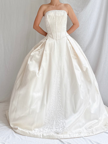 Vintage Satin Strapless Bustier Gown - S/4