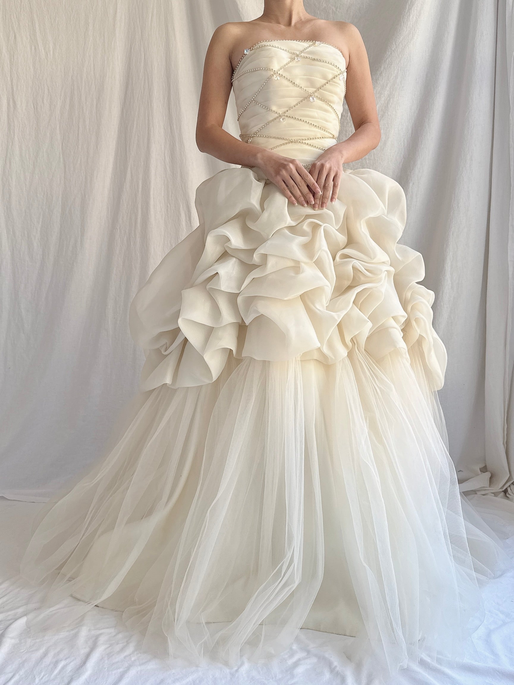 Vintage Buttercream Ruffle Organza Gown - S