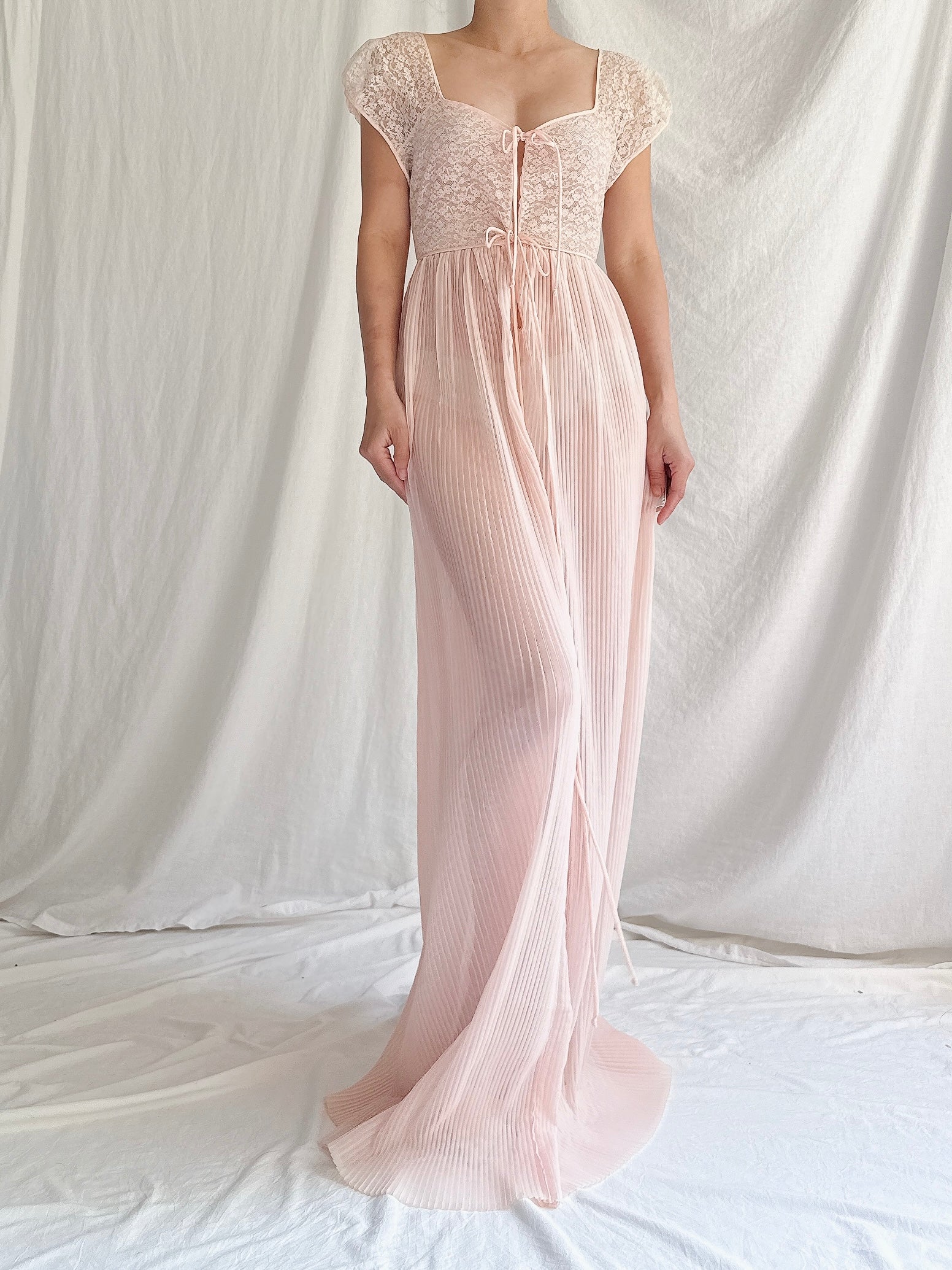 1950s Nylon Pleated Slip Dress - S