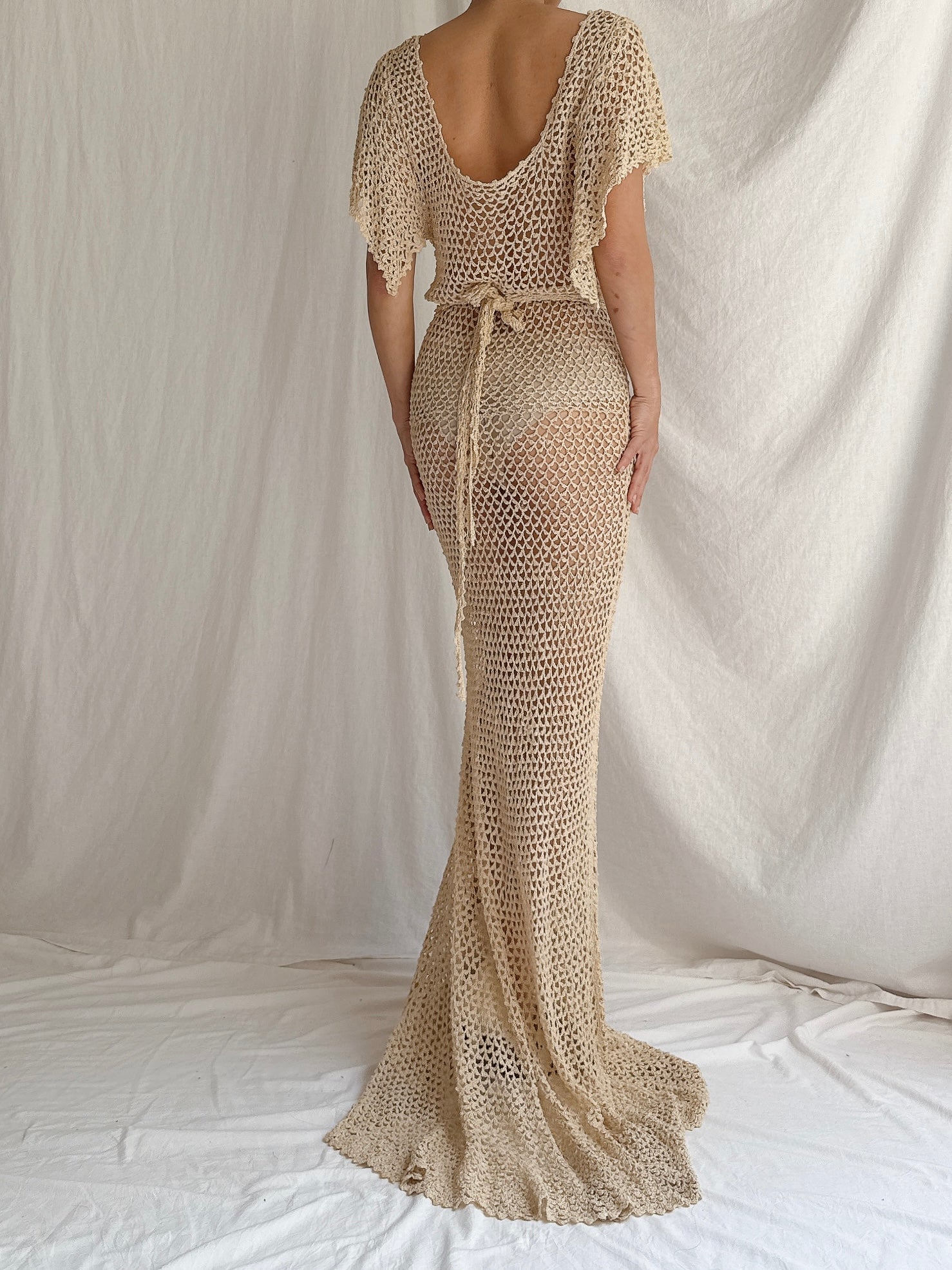 1970s Sheer Crochet Dress - S-M