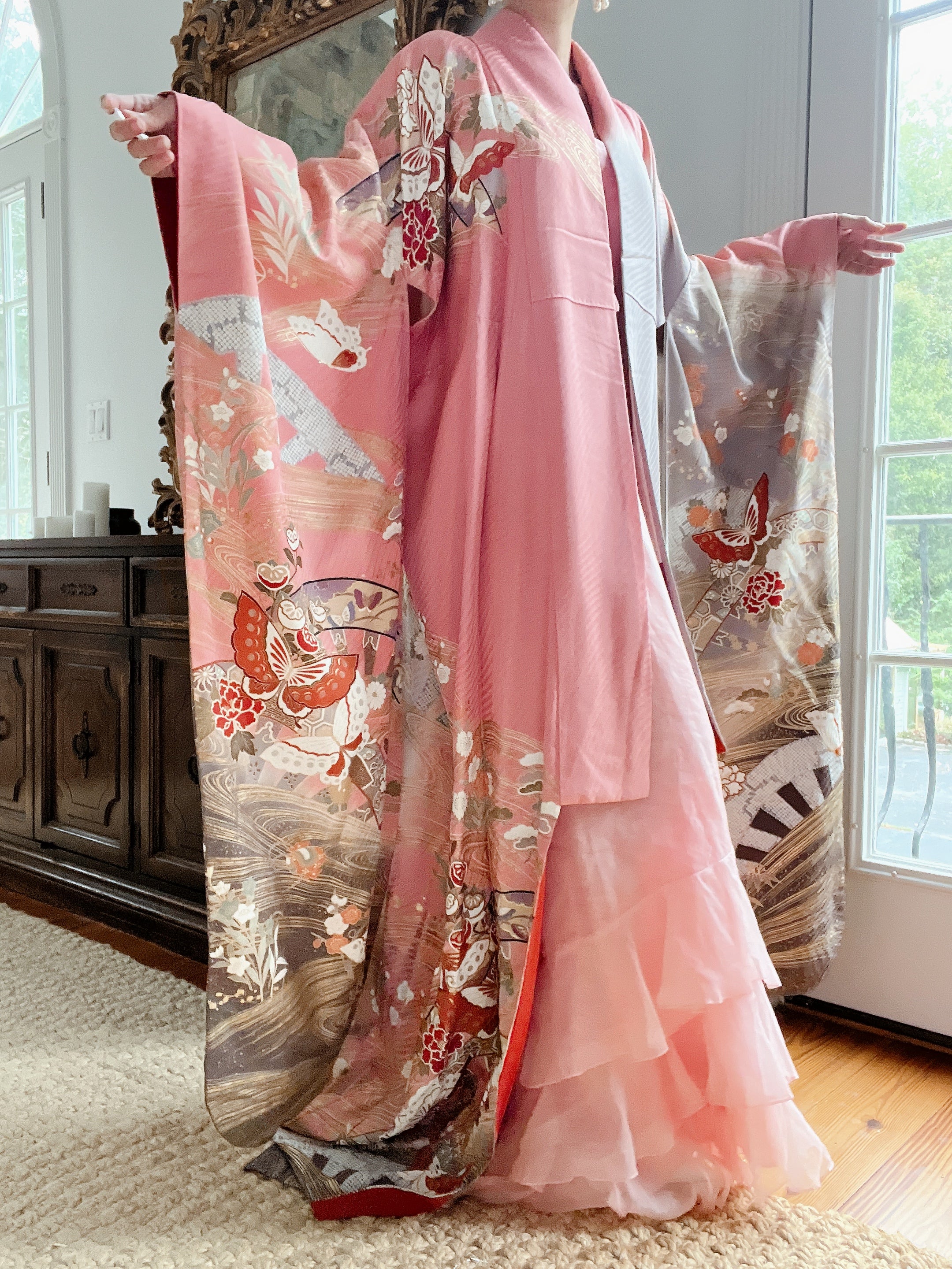 Pink/Coral Silk Kimono