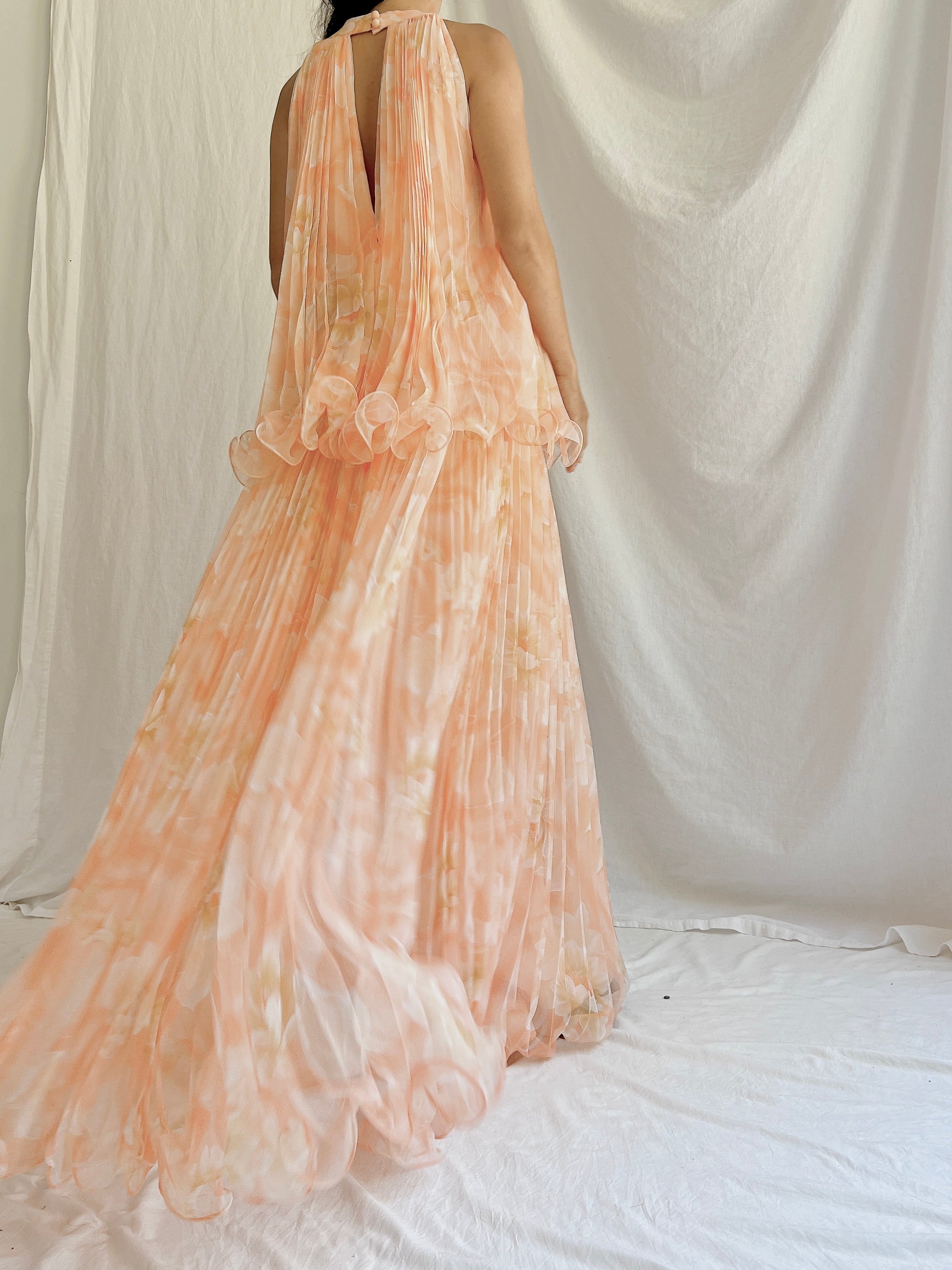 1960s Pleated Chiffon Gown - S