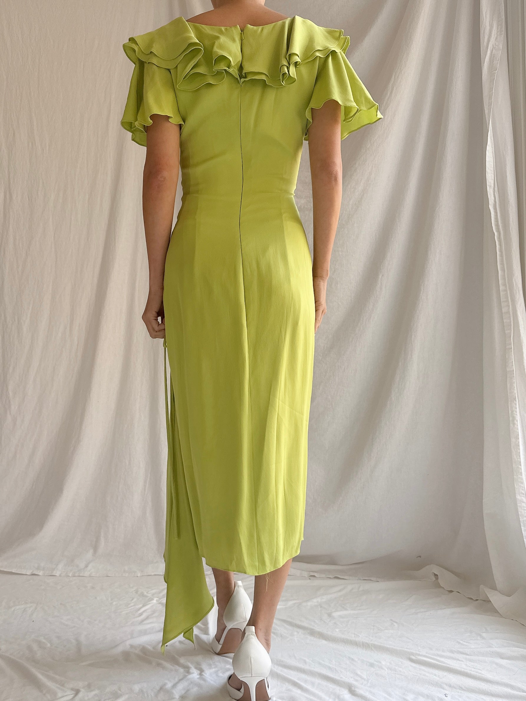 Vintage Chartreuse Belleville Sassoon  Silk Draped Dress - S