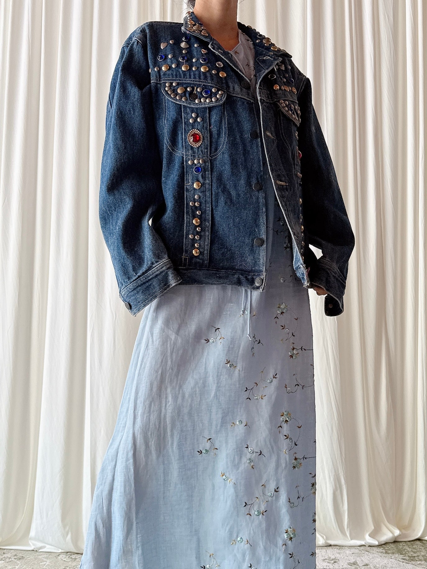 Vintage Denim Embellished Jacket - M