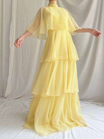 1970s Tiered Chiffon Dress - XS/S