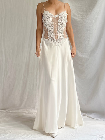 Vintage Satin Illusion Slip Dress - M