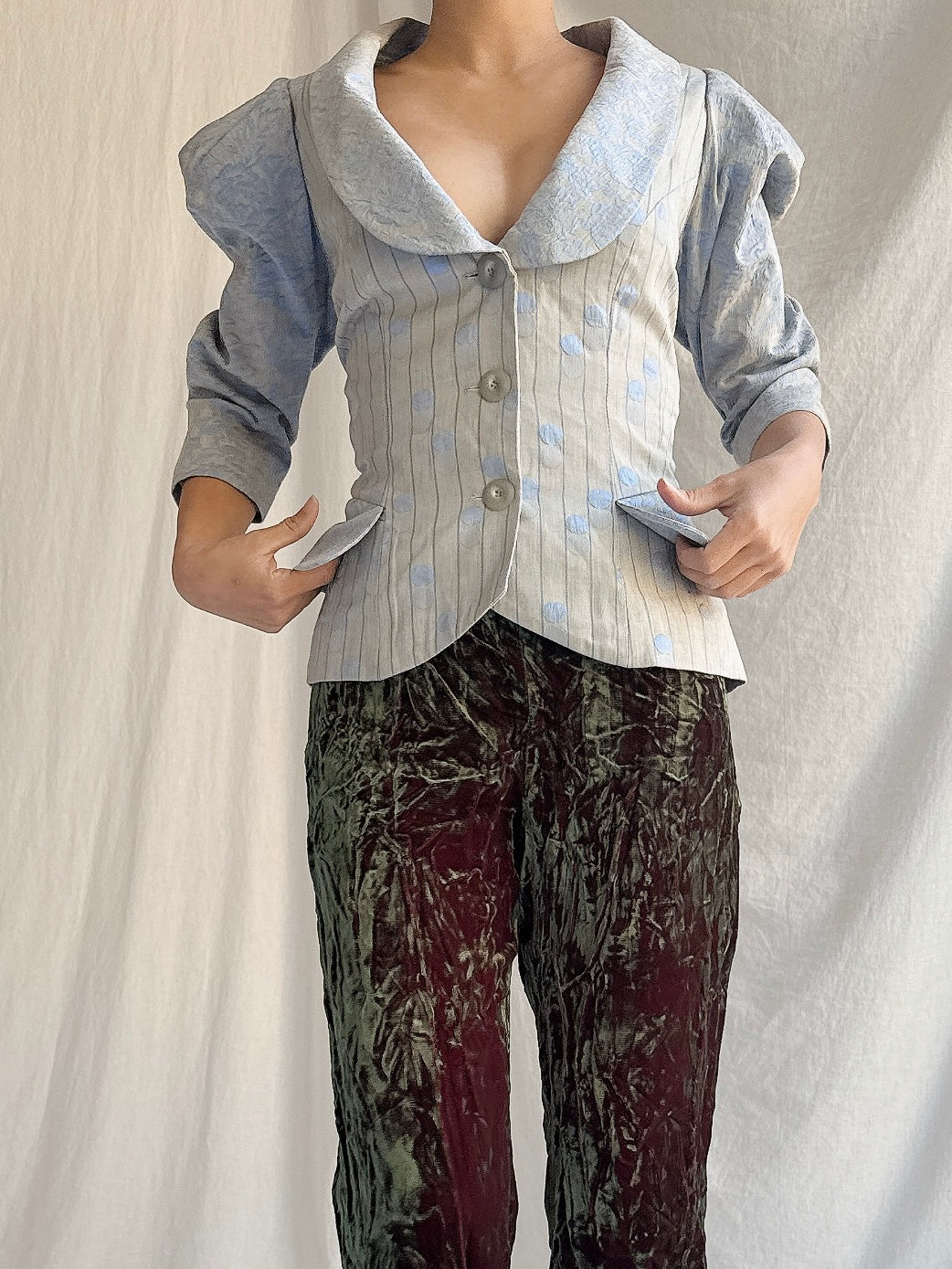 Vintage Blue Puff Sleeve Top - S