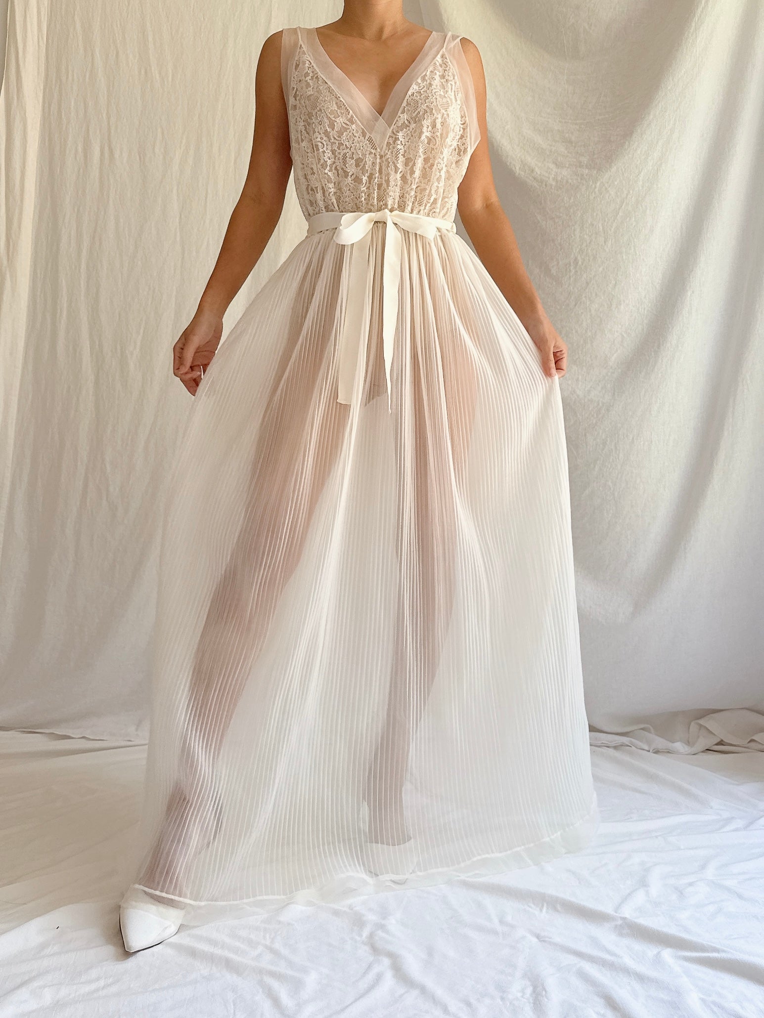 1960s Crystal Pleated Sheer Slip - S