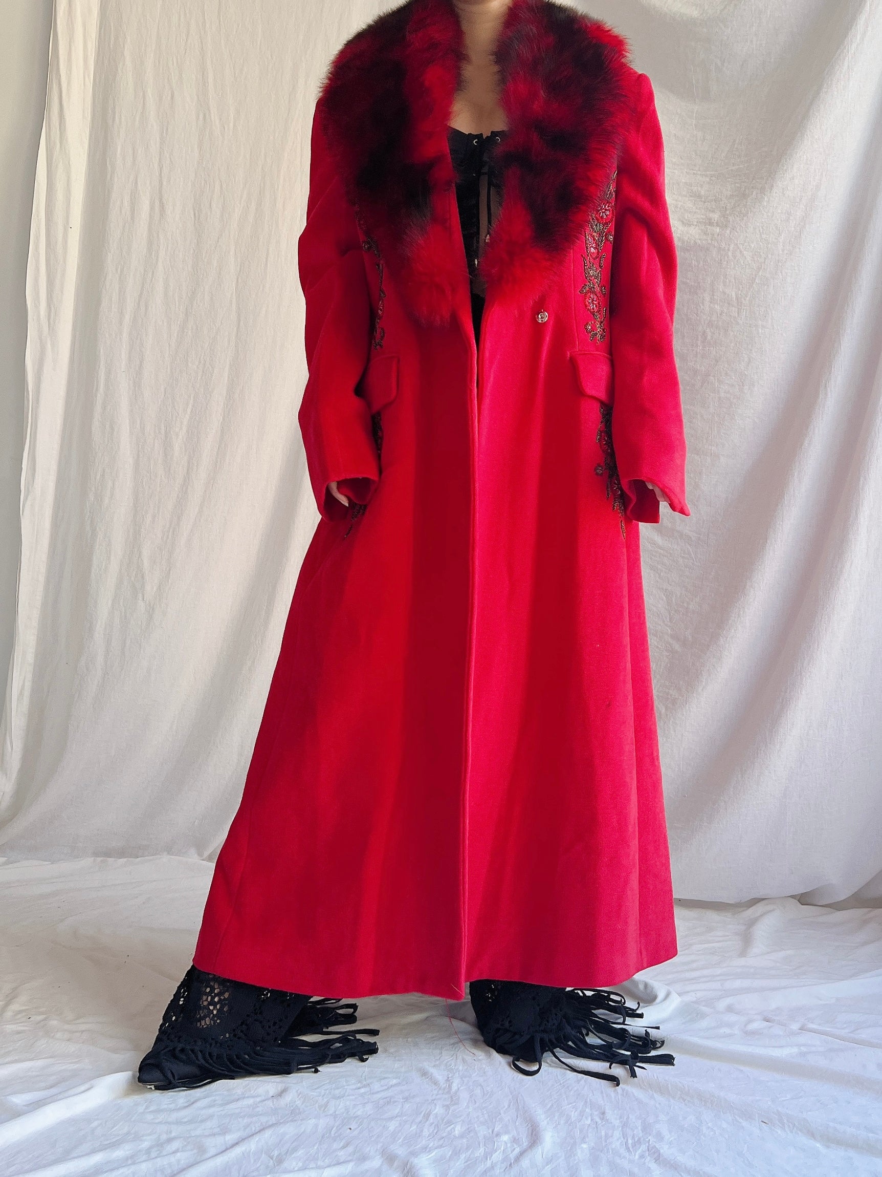 Vintage Wool Fox Fur Collar Coat - M