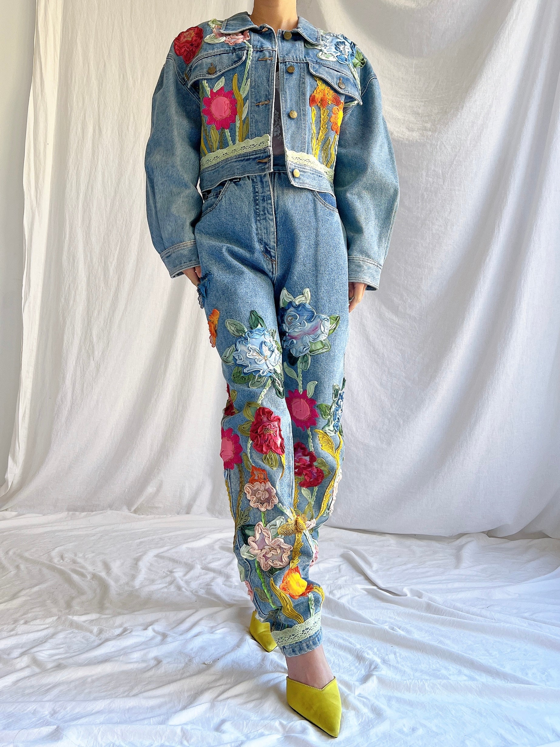 Vintage Floral Denim Set - M