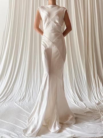 1990s Satin Bias Low Cut Back Gown - Size 4-8