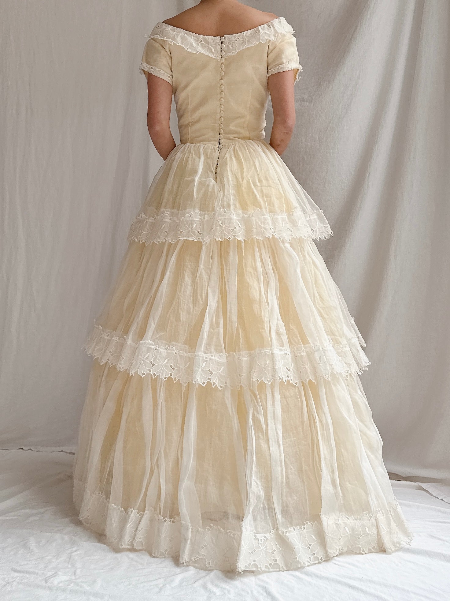 1950s Organdy Tiered Gown - XS