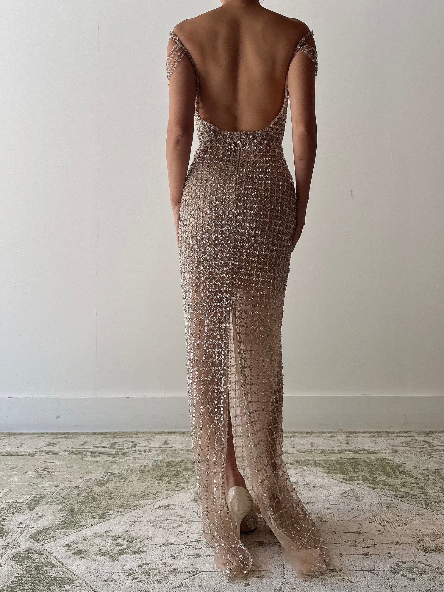 Vintage Nude Beaded Tulle Dress - XS/2/4