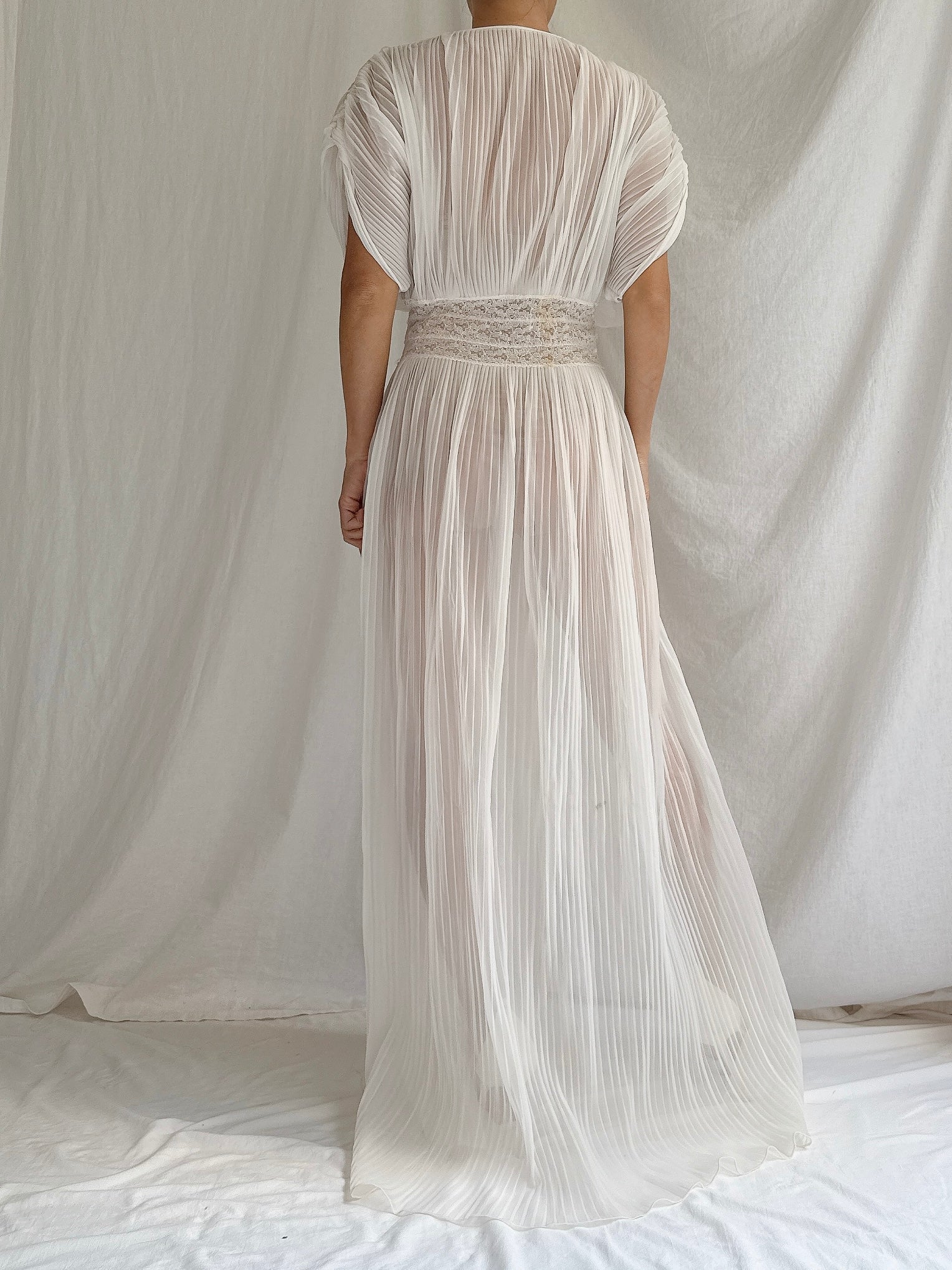 1960s Reversible Crystal Pleat Sheer Tricot Gown -  S