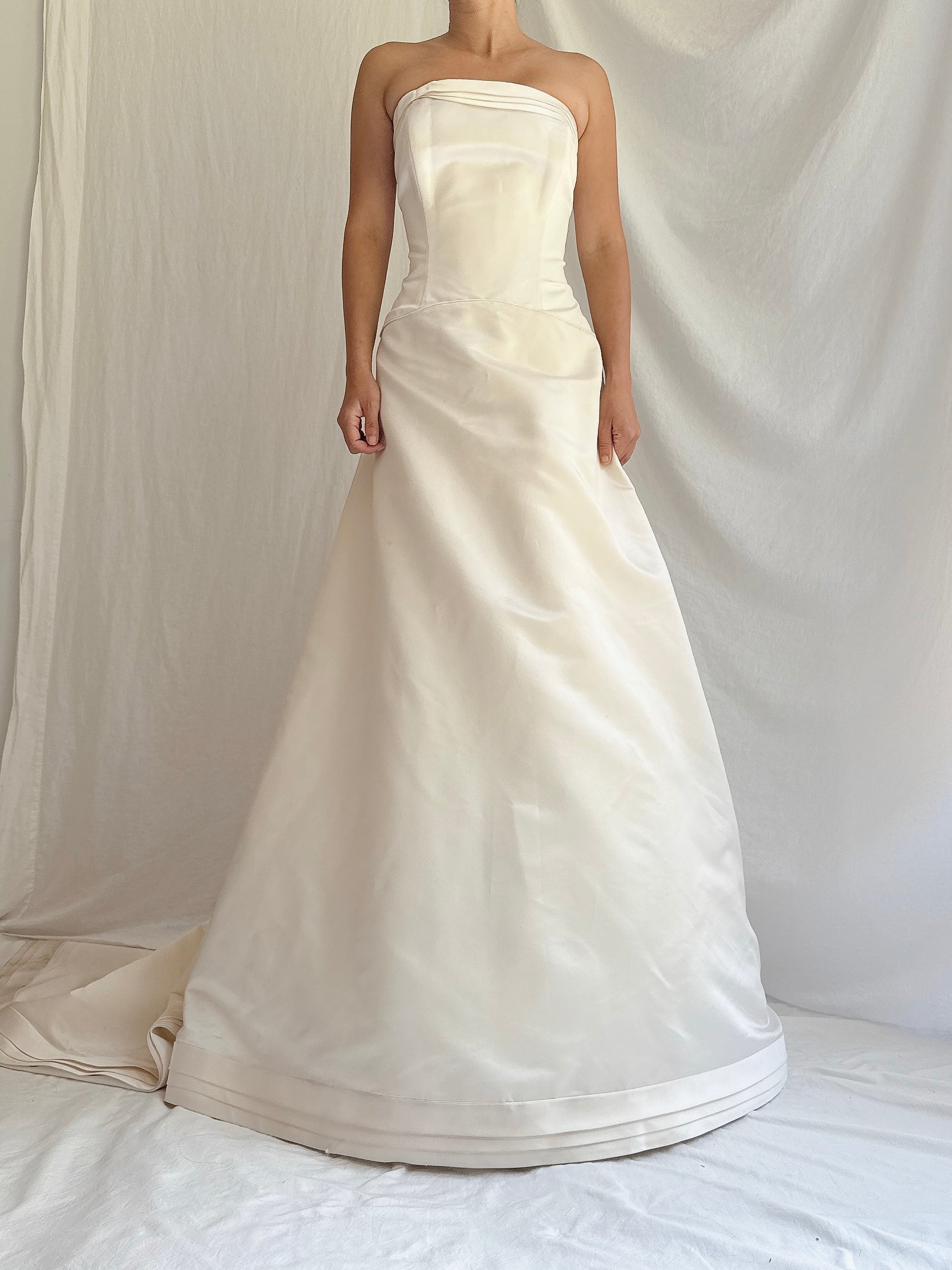 Vintage Silk Satin Strapless Gown - M