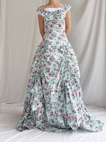 Vintage Cotton Floral Dress - XS-M