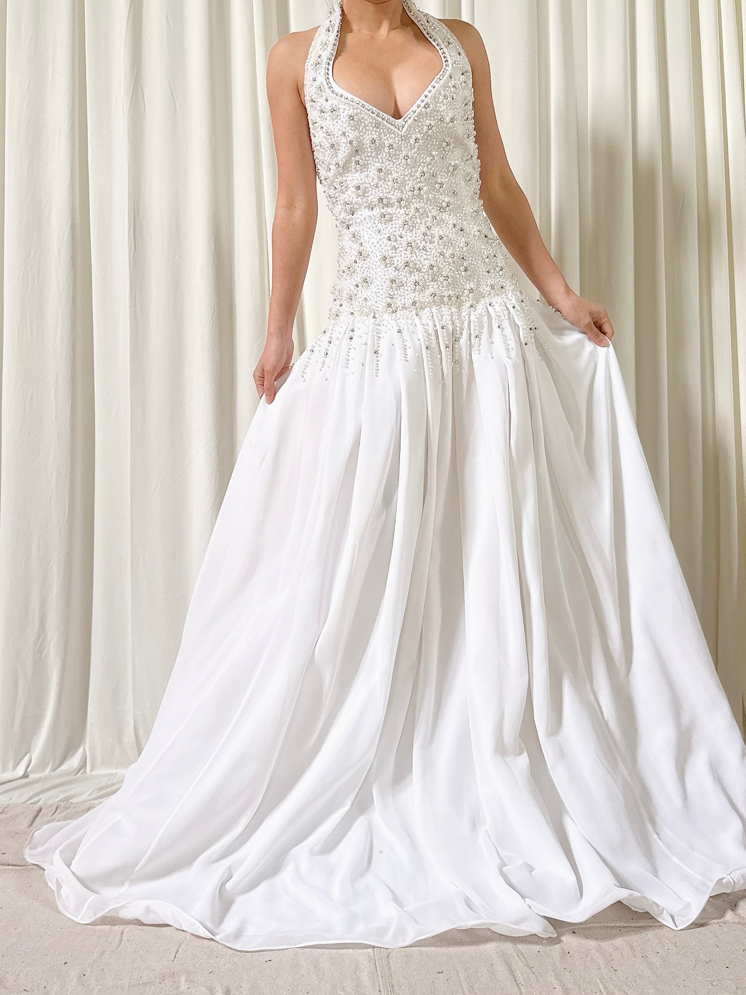 Vintage Terry Couture White Beaded Dress - Size 6