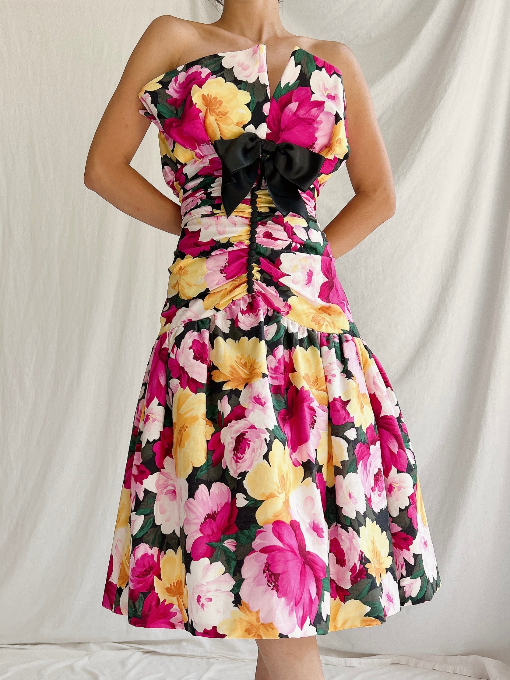 Vintage Floral Dropped Waist Dress - XS/S