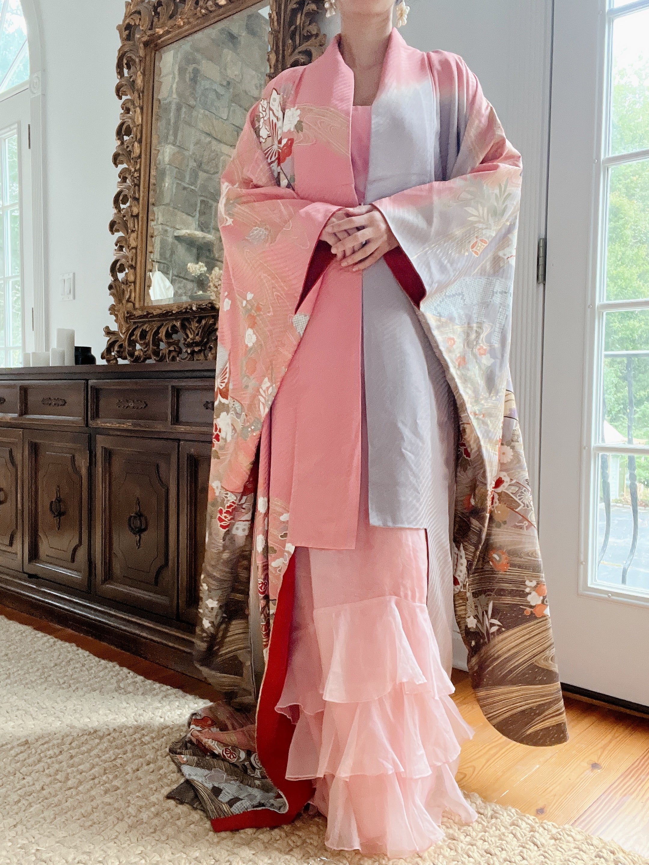 Pink/Coral Silk Kimono