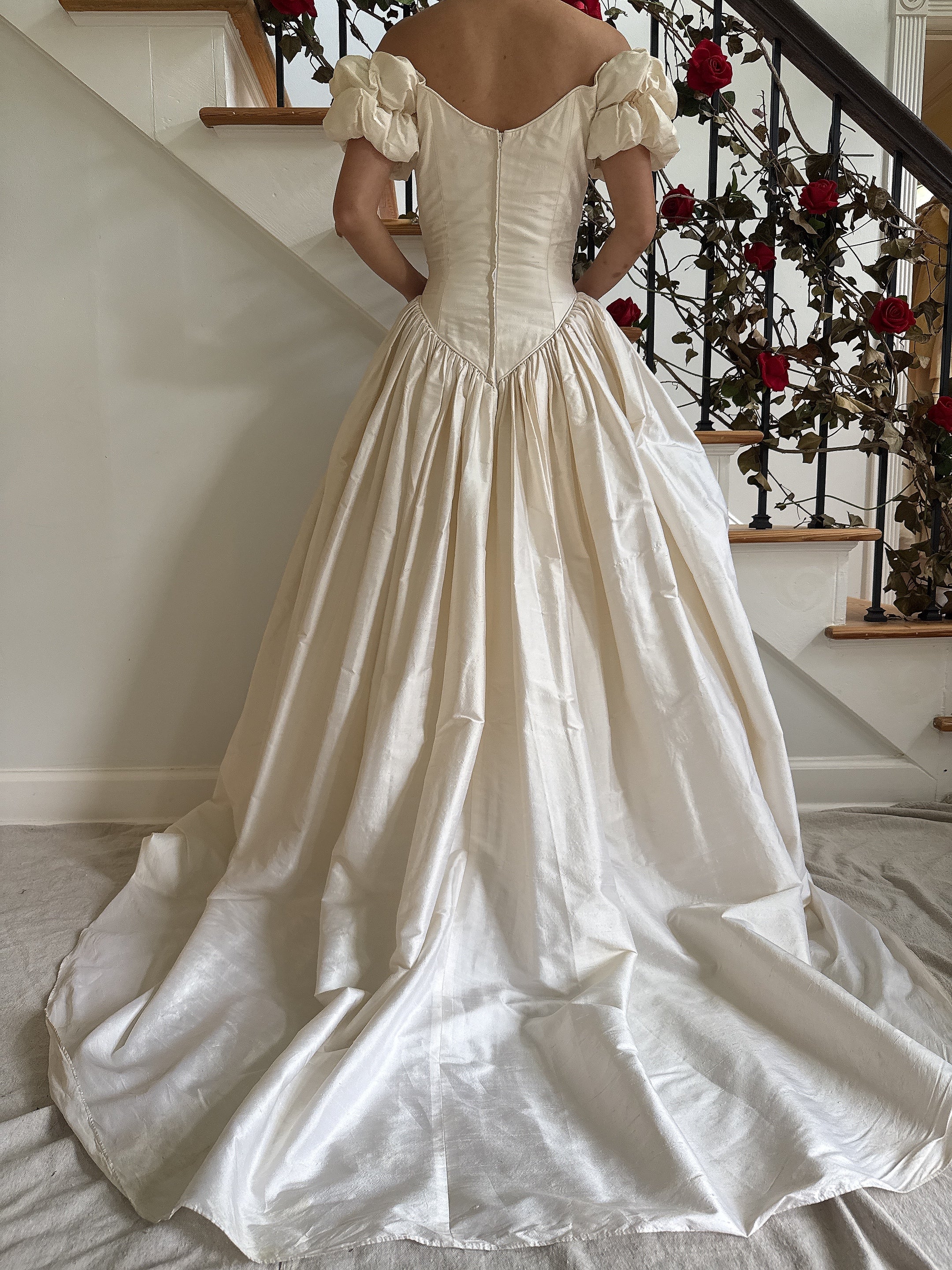 Vintage Guzzo Toronto Off-the-Shoulder Silk Dupioni Gown - S