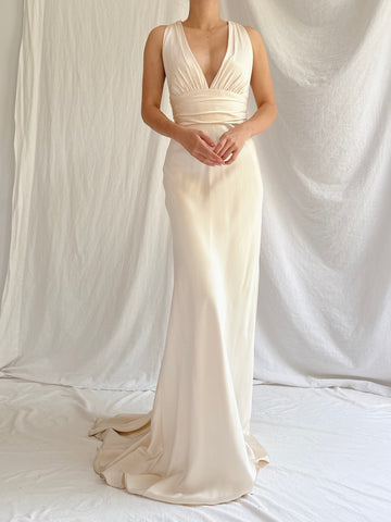 Vintage Silk Plunging Gown - XS/0/2