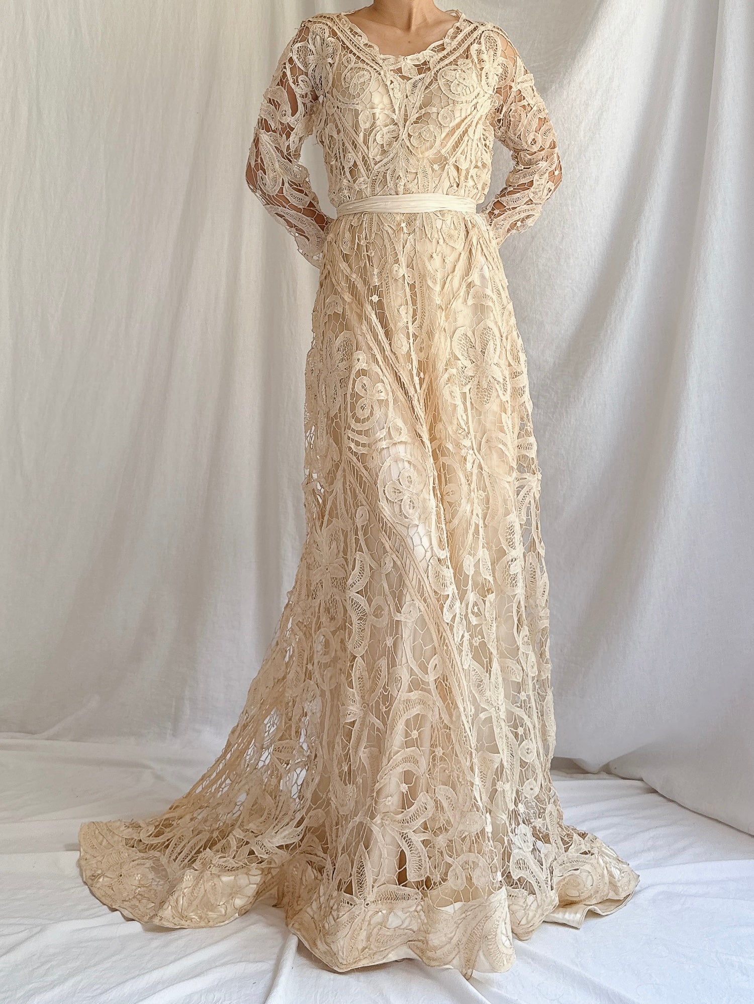 Antique Battenburg Lace Gown - S