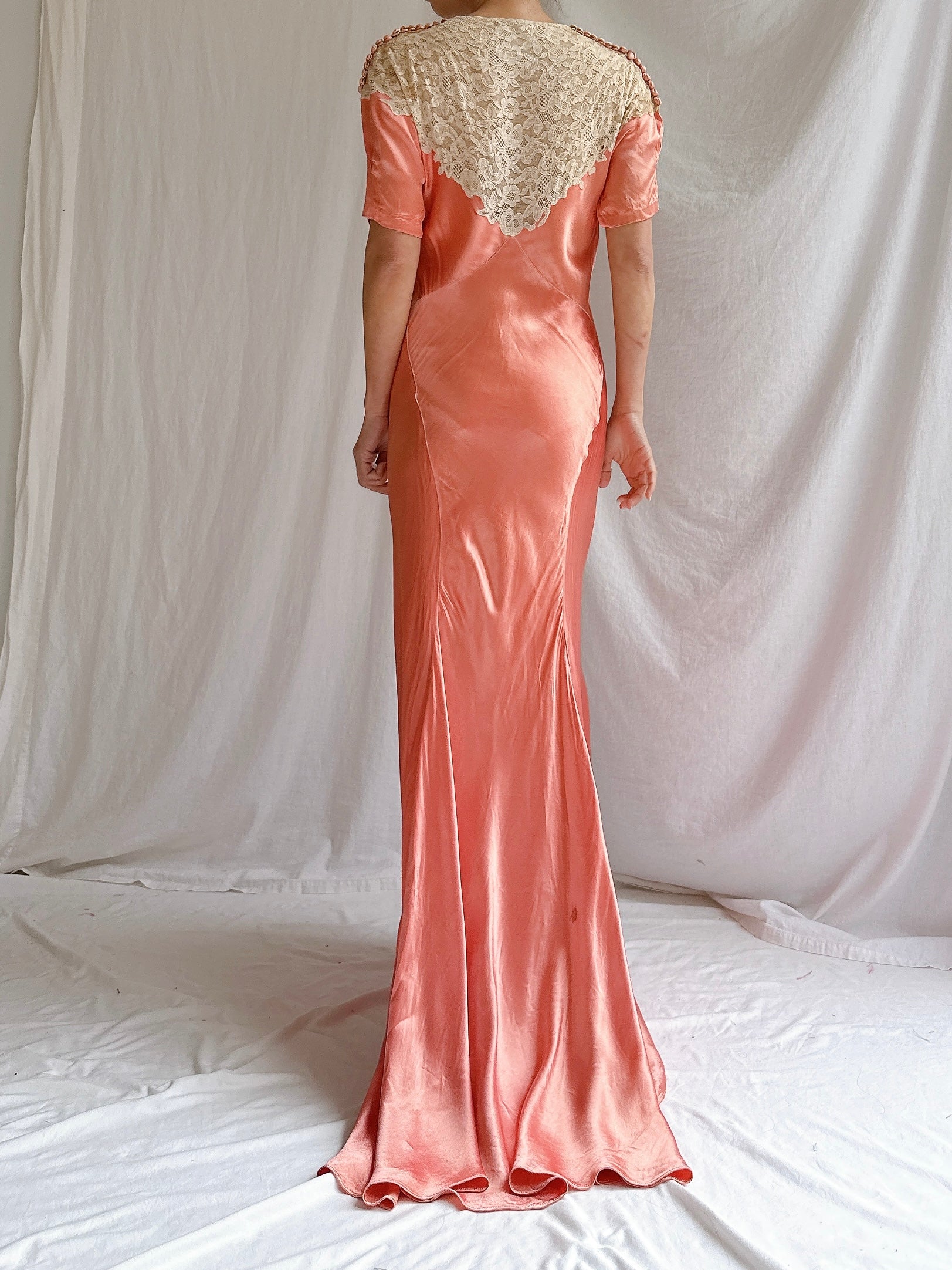 1930s Coral Satin Dress - XS/S