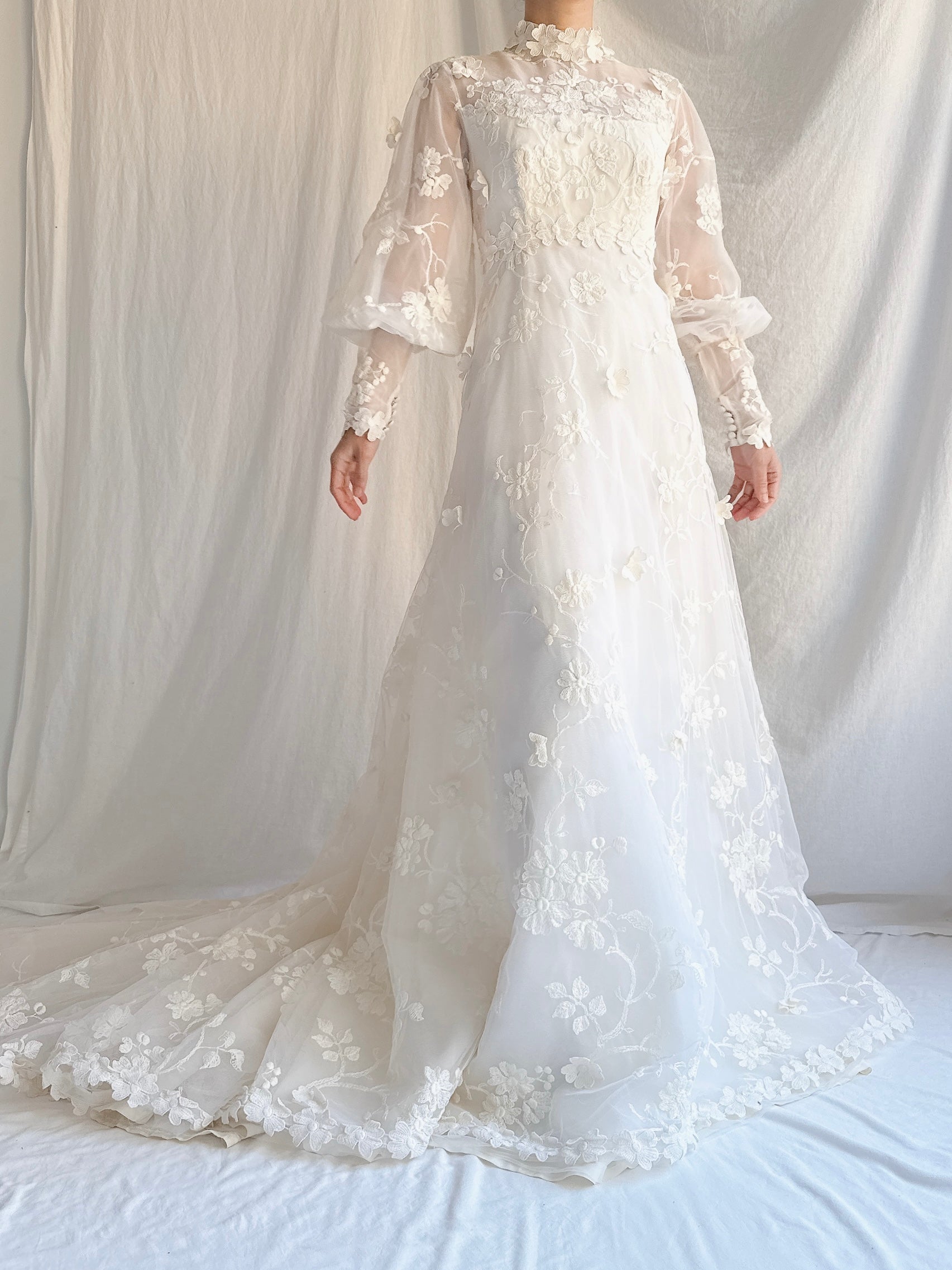 Vintage Embroidered Tulle 3D Gown - S