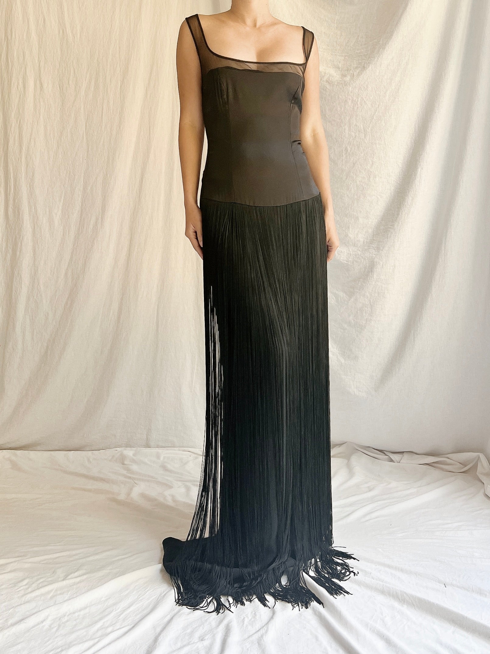 Vintage Silk Fringe Gown - M/L