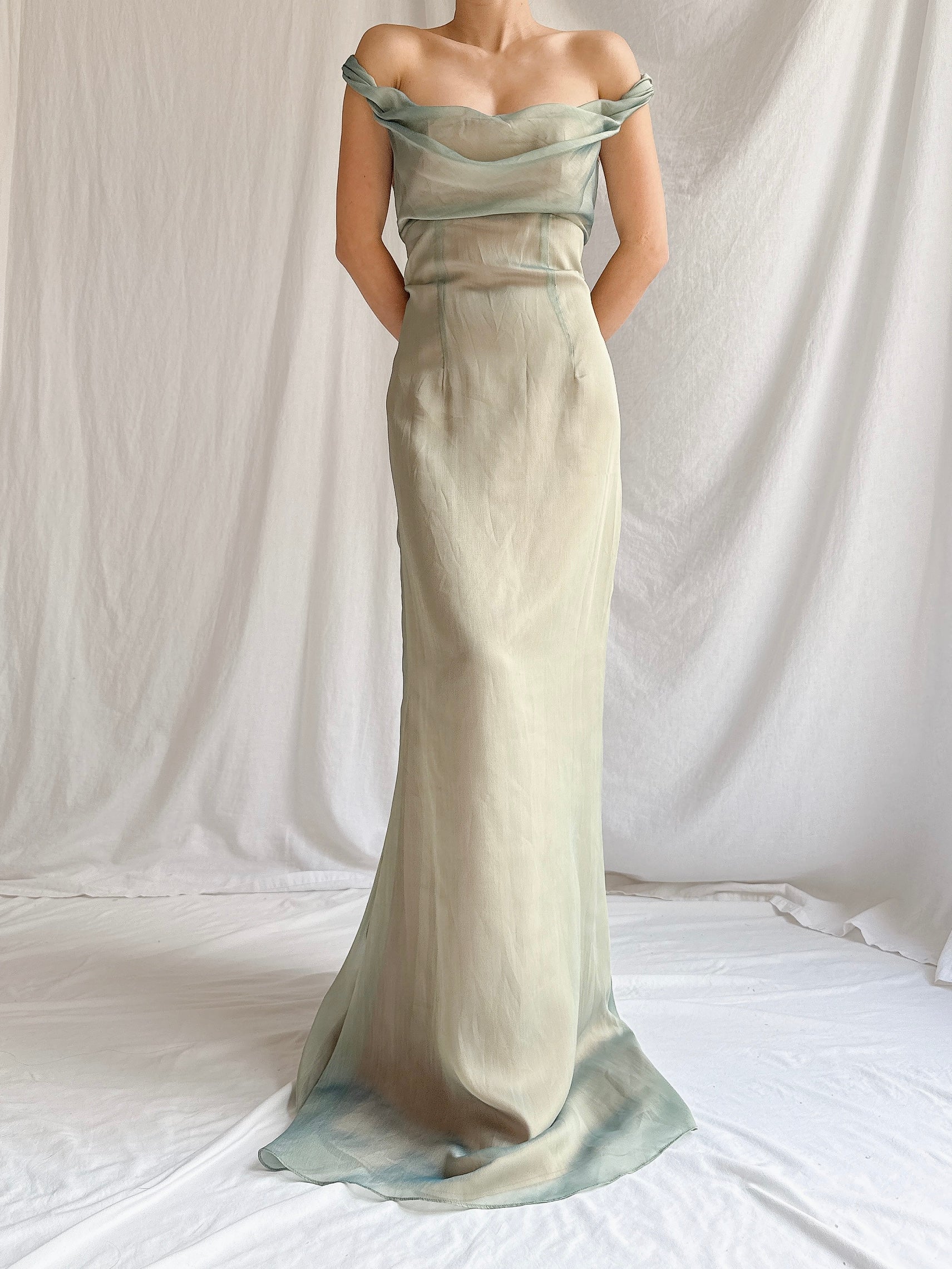 1990s Emanuelle Khanh Paris Seafoam Dress - S/6