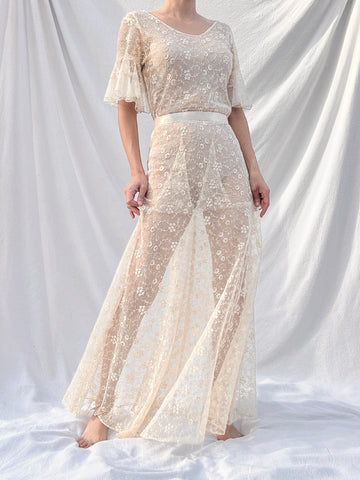 1930s Ivory Needle Lace Gown - XS