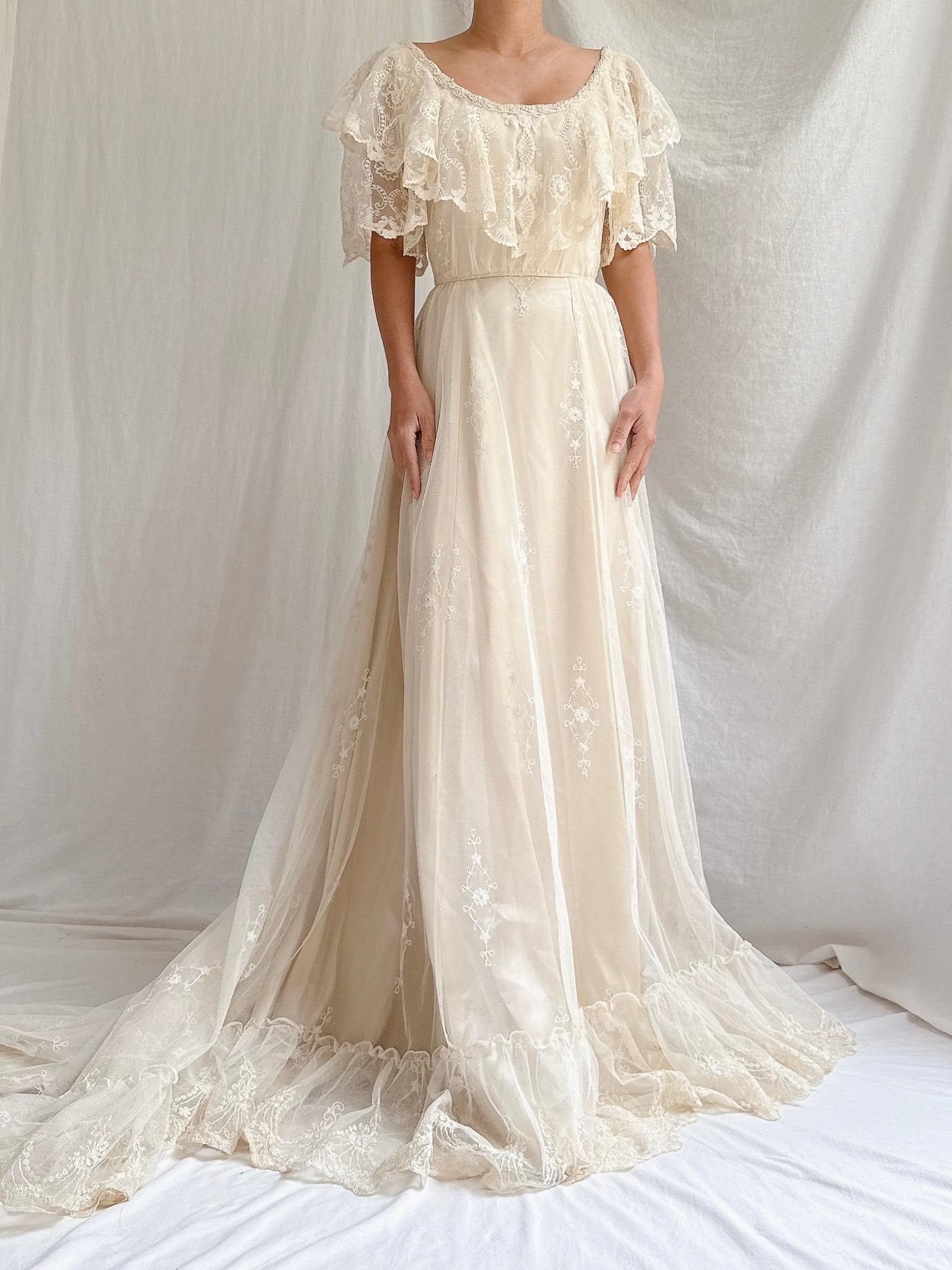 Vintage Embroidered Tulle Gown - XS