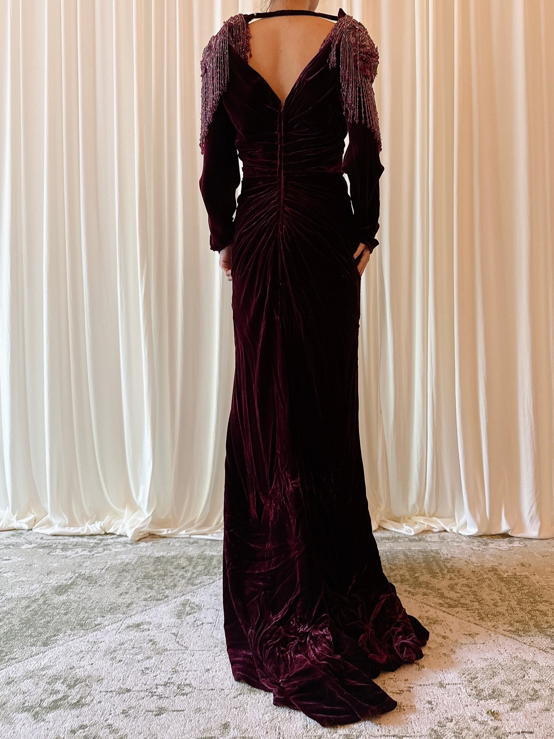Vintage Belleville Sassoon Cranberry Velvet Dress - UK 18