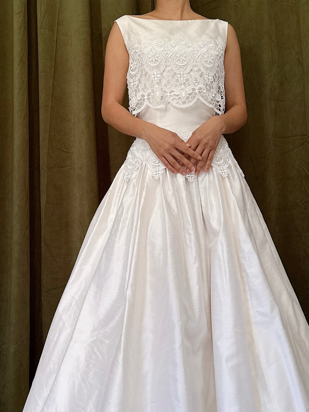 Vintage Raw Silk Embroidered Cutout Gown - S/4