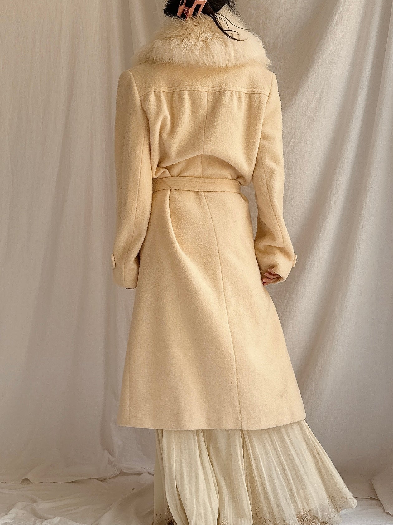 Vintage Wool and Fox Fur Coat - M