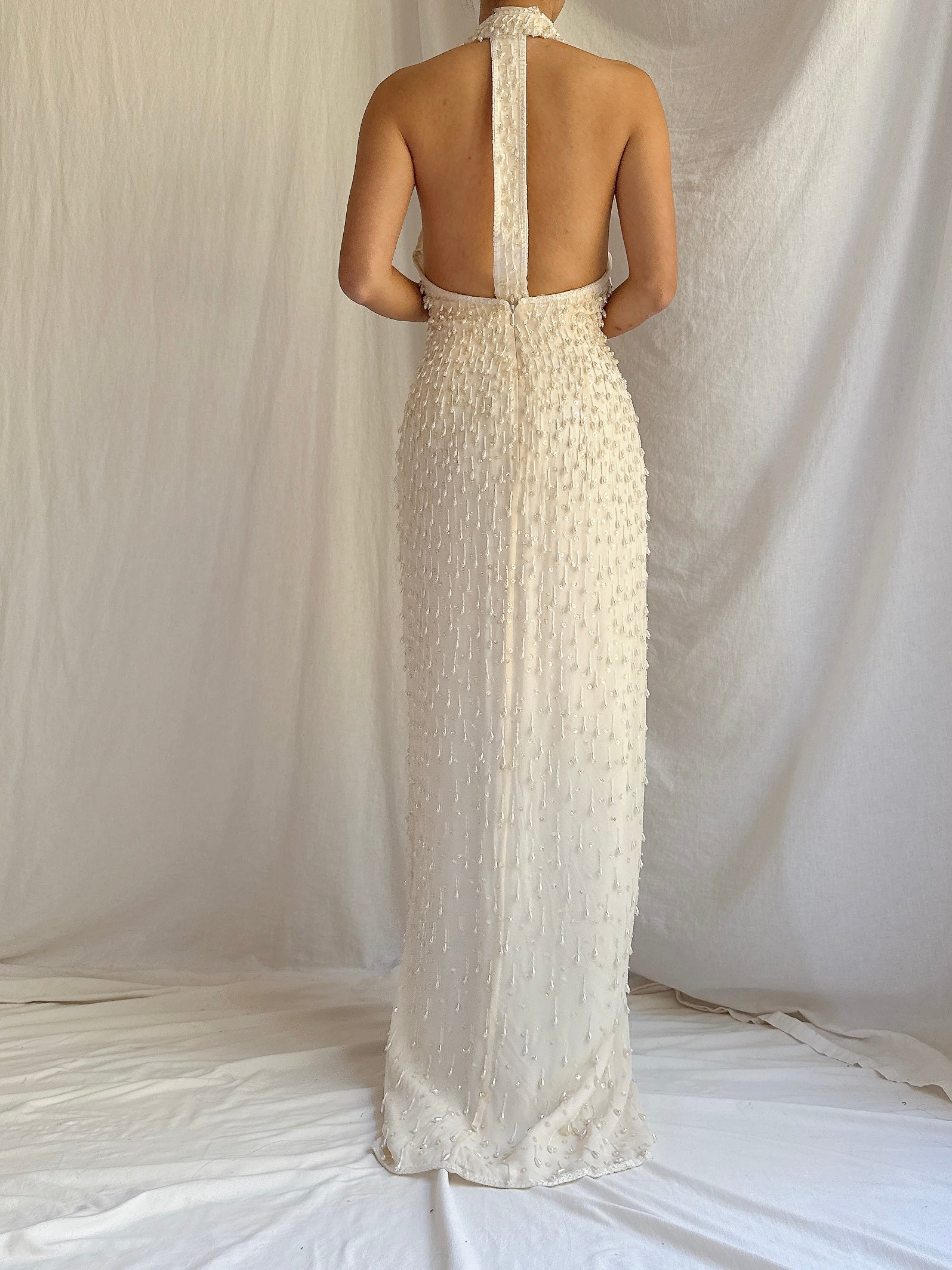 Vintage Halter Neck Silk Beaded Gown - M 8