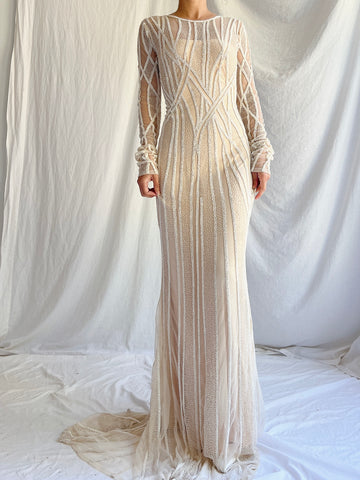 00 Tulle Beaded Gown - S