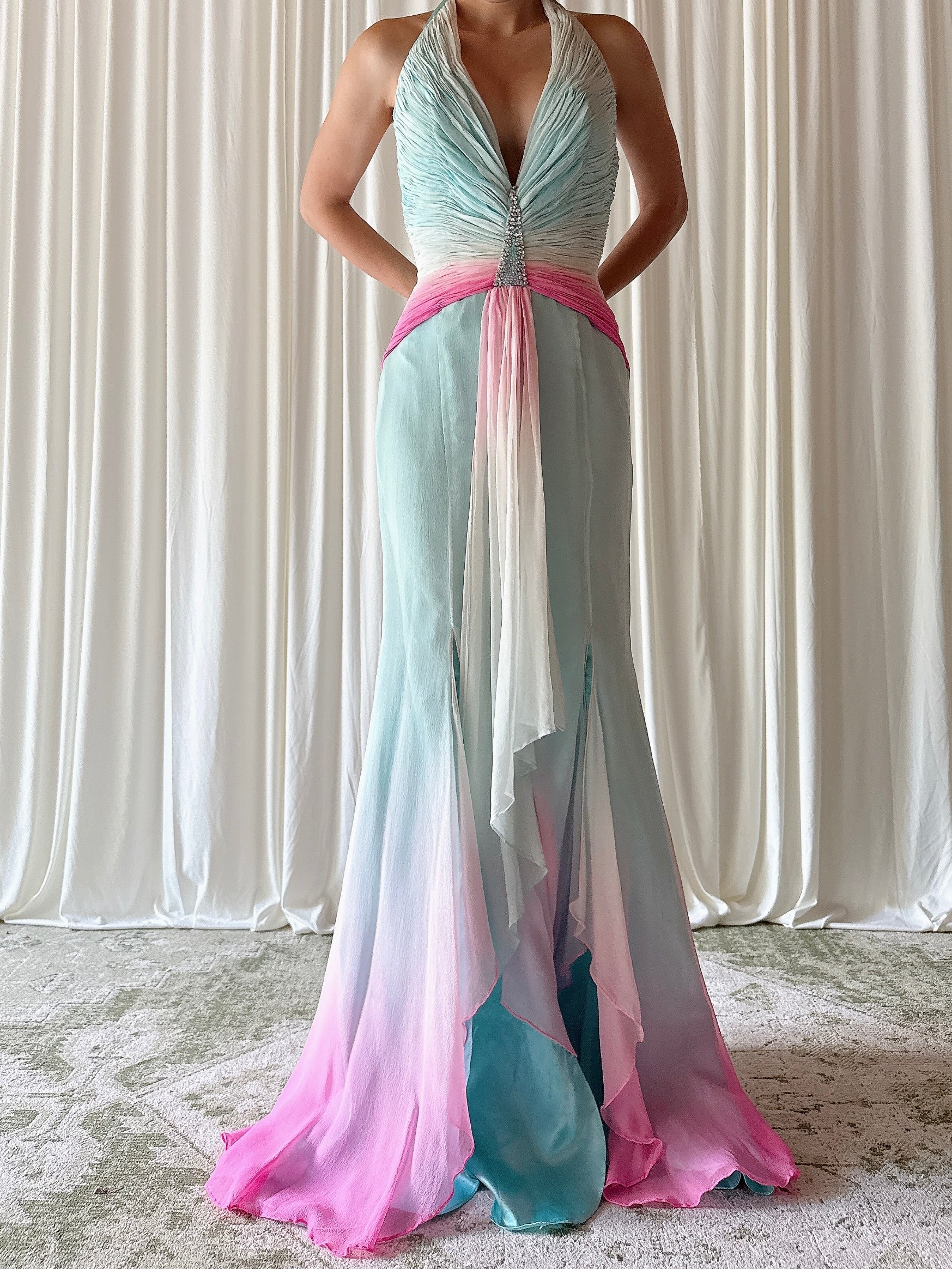 Vintage Alice Design Blue Ombré Silk Dress - XS