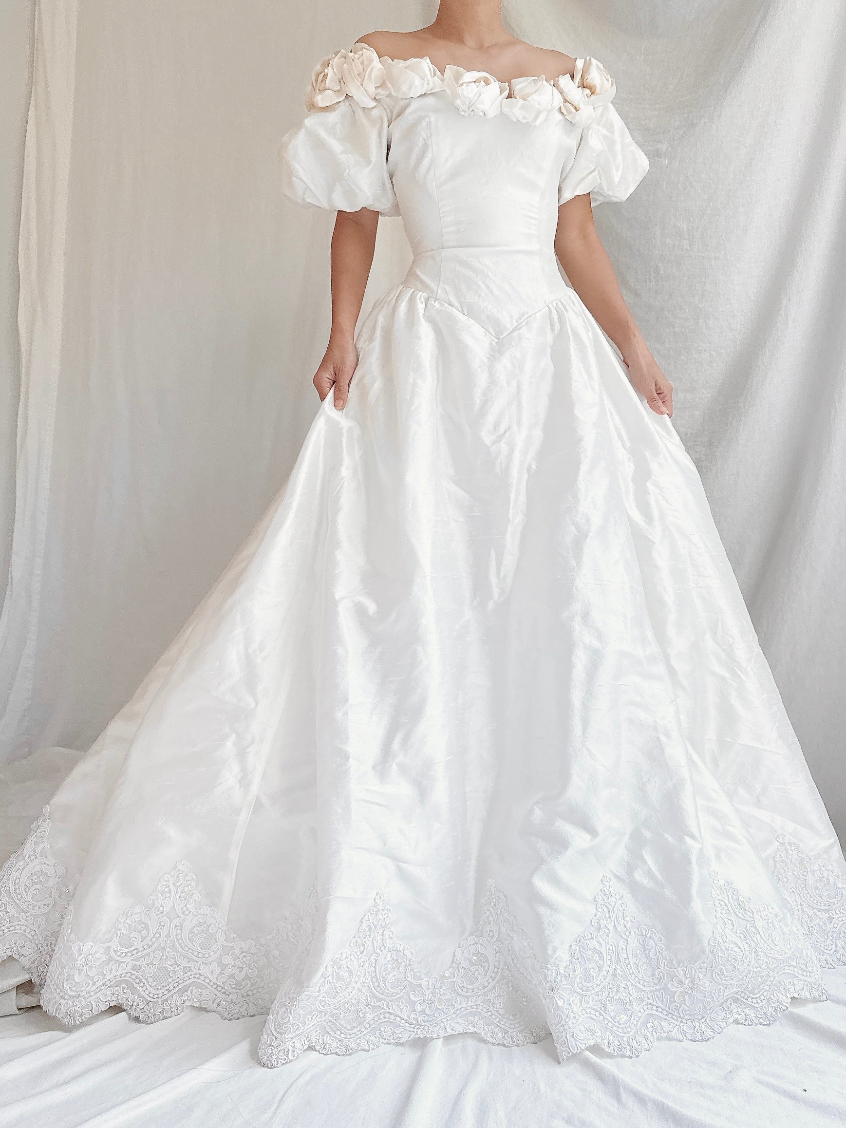 Vintage Raw Silk Off-the-Shoulder Gown - S