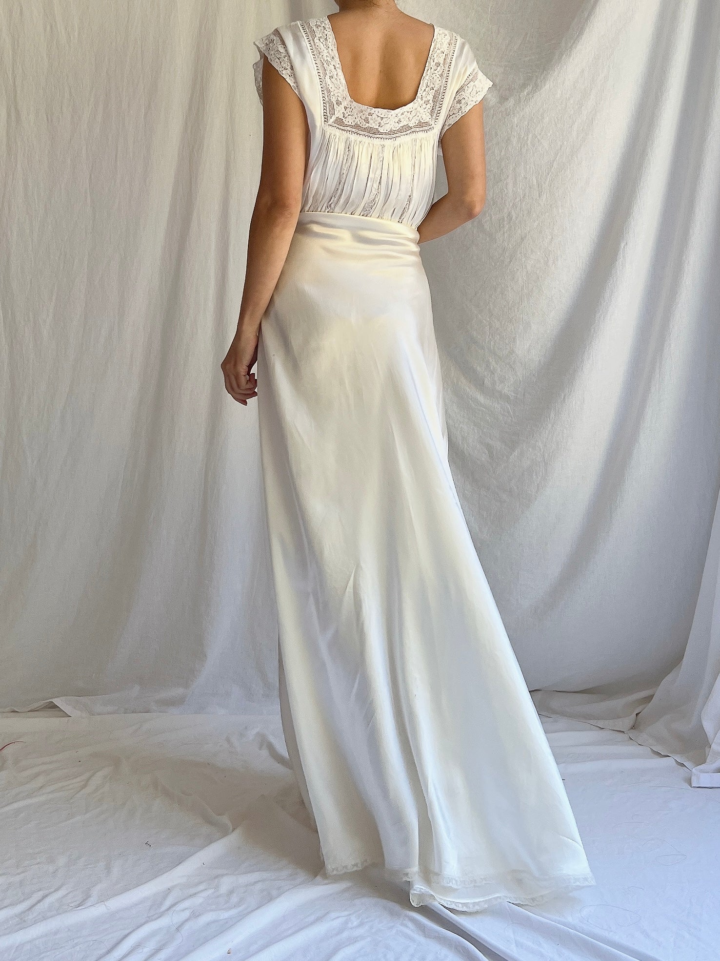 1930s White Satin Slip Dress - M