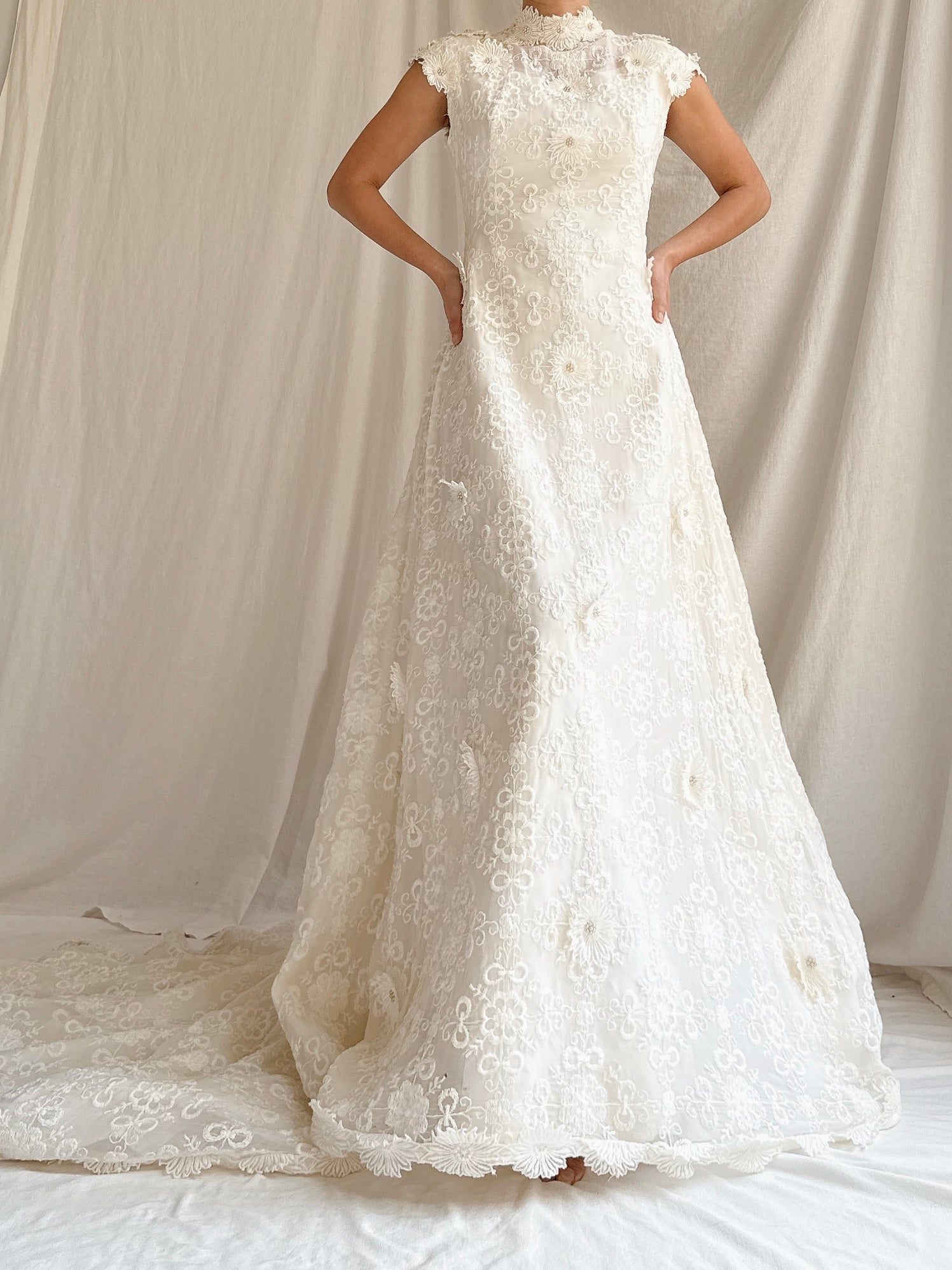 1960s Silk Organza 3D Embroidered Gown - XS