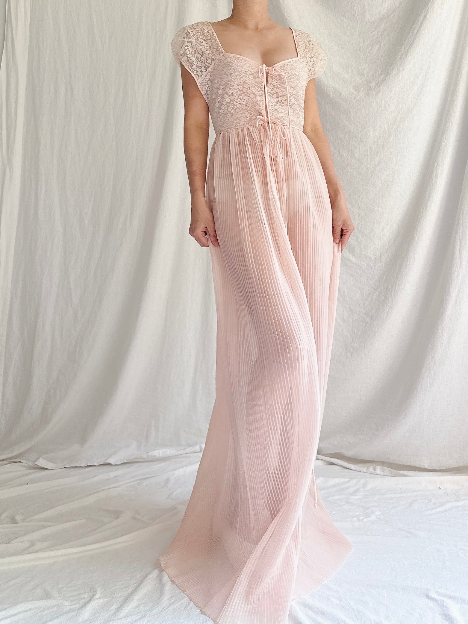 1950s Nylon Pleated Slip Dress - S