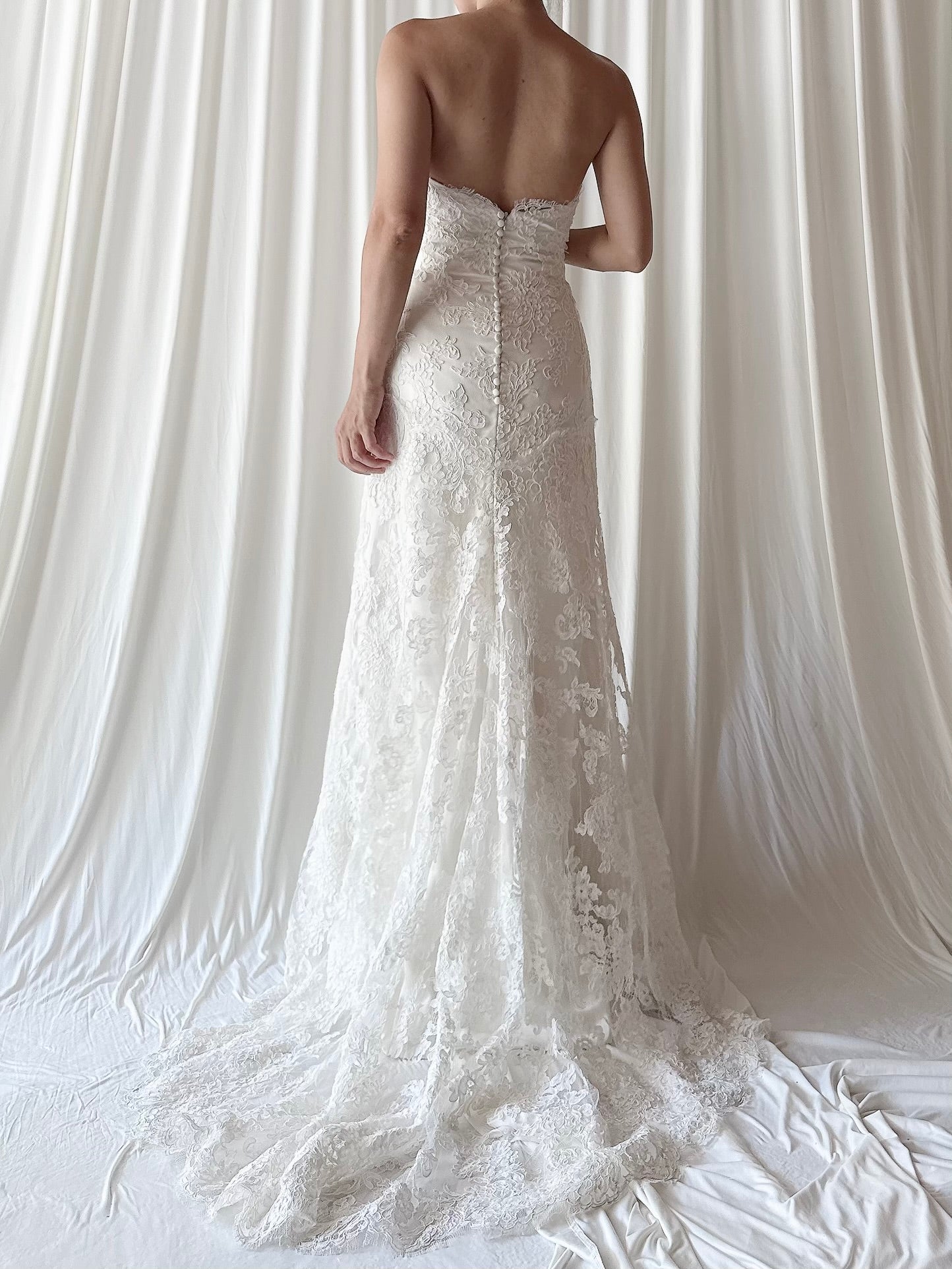Vintage Jim Hjelm Alecon Lace Strapless Gown - L/14