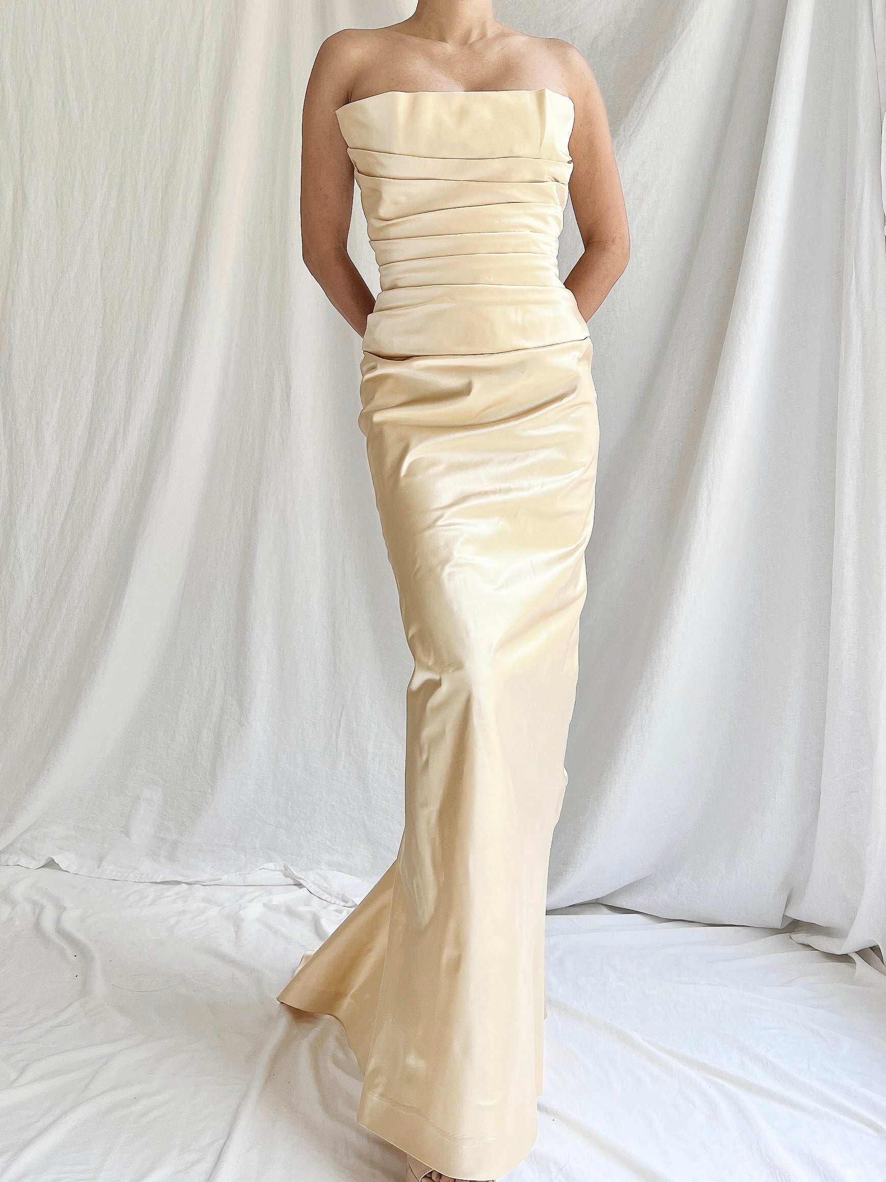 champagne silk vera wang dress Vera Wang Champagne Vintage Dress goodplanetapparel